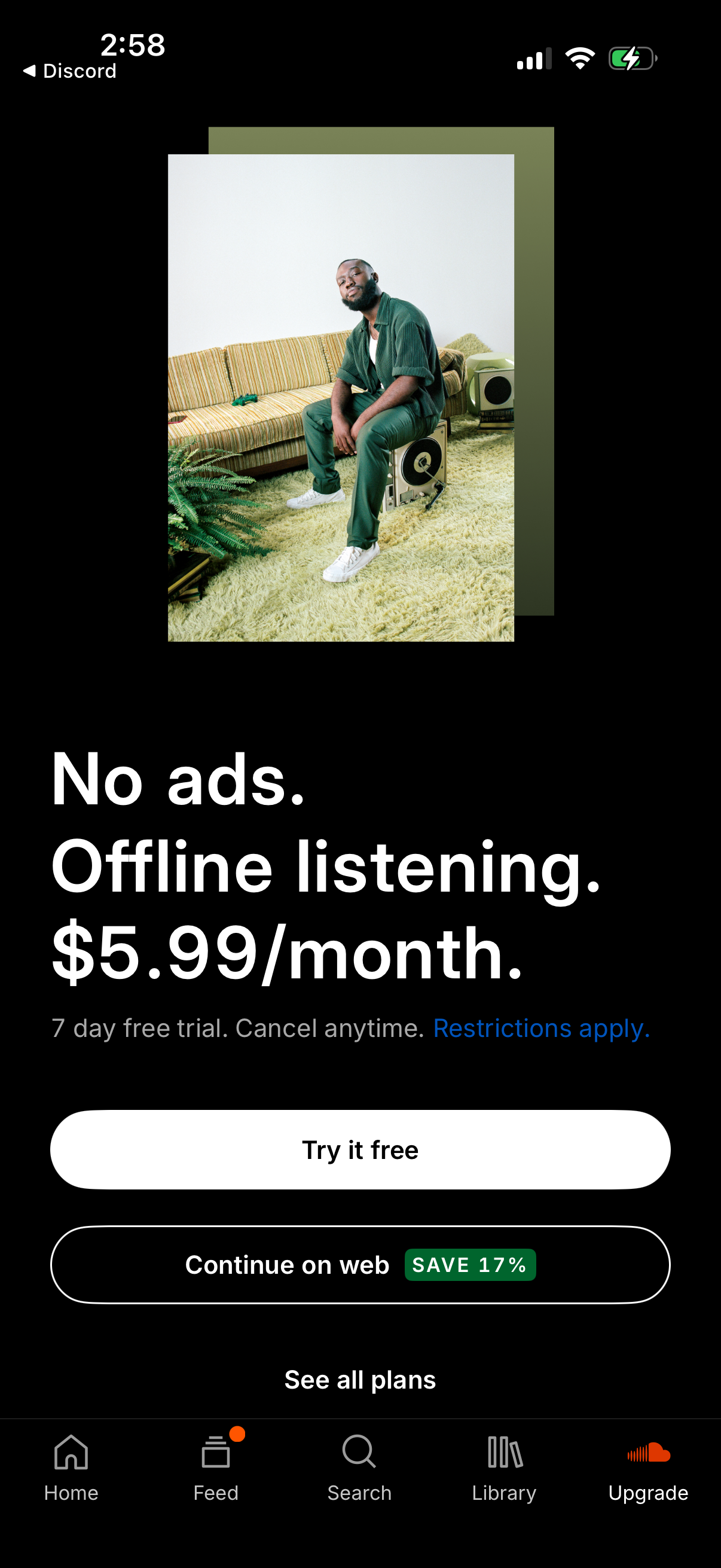 Step 1 of soundcloud Paywall