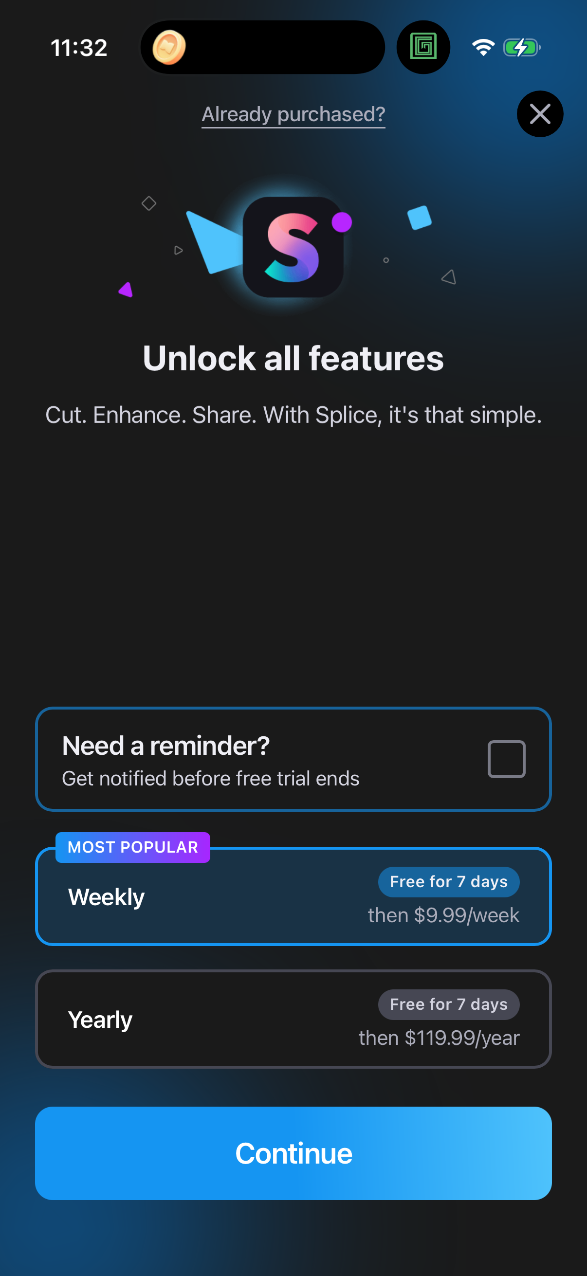 Step 1 of splice Paywall