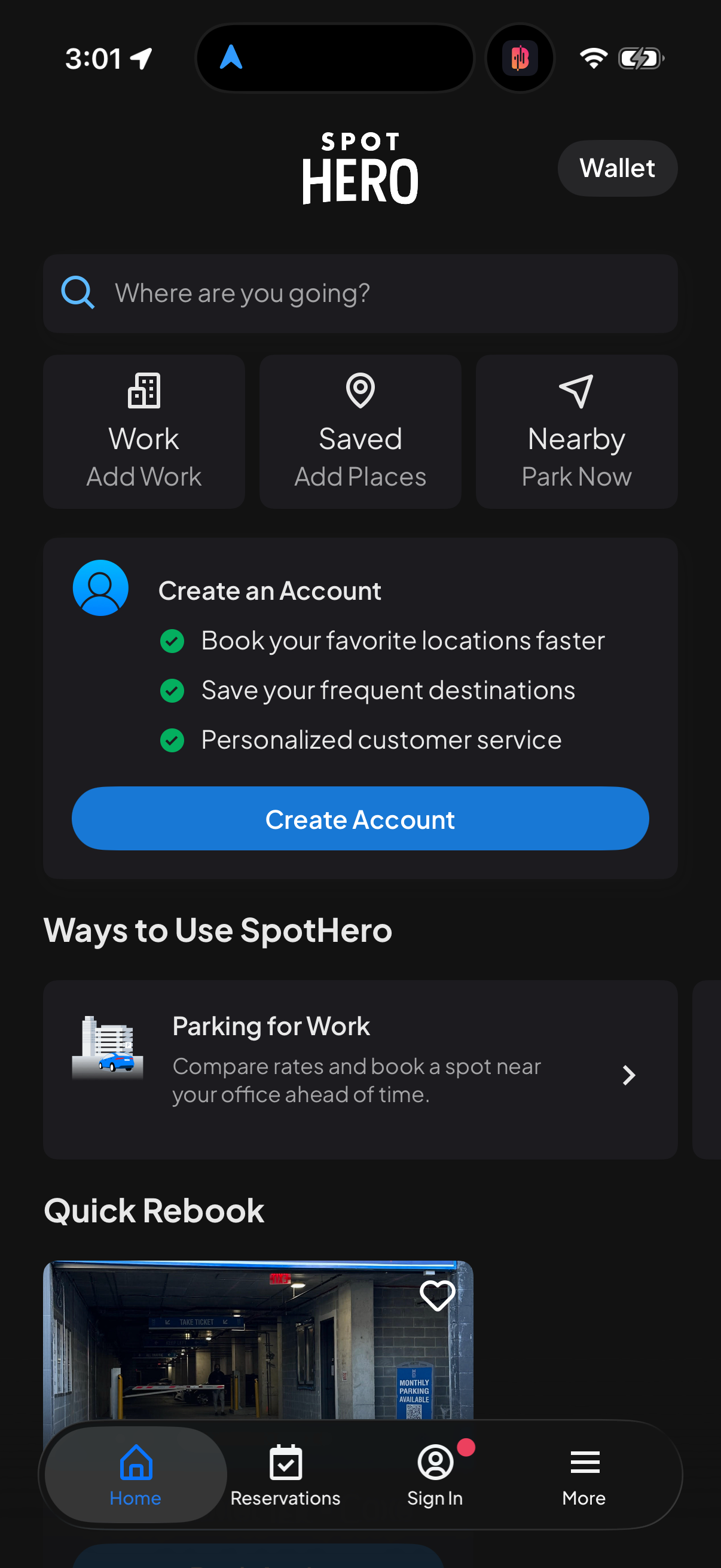 Step 1 of spothero Main_tabs