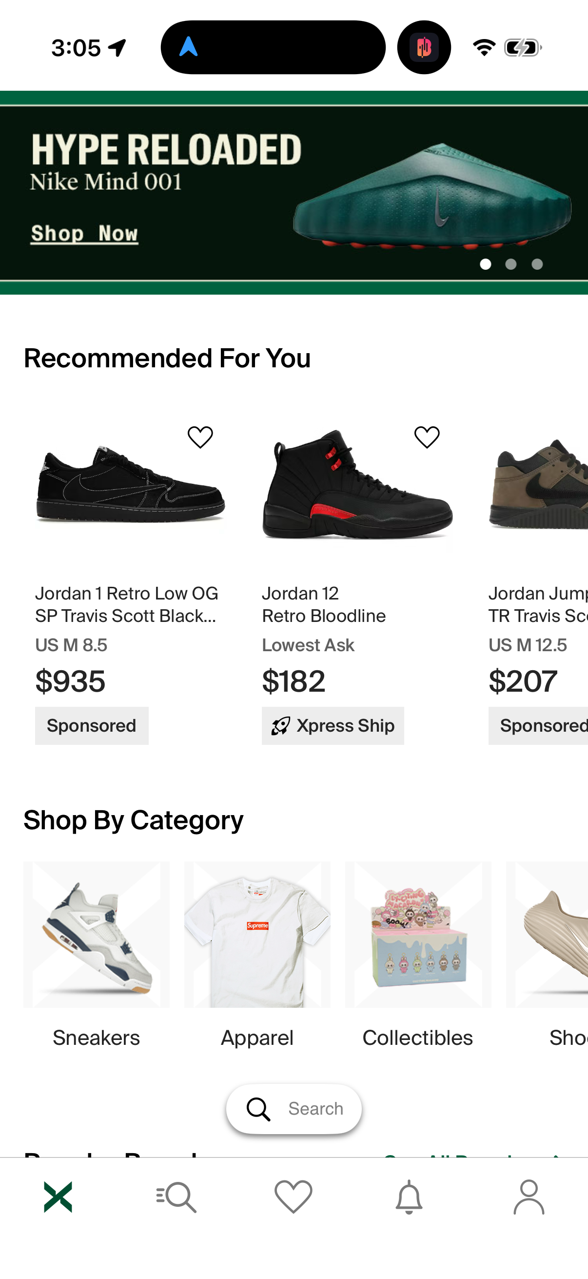 Step 1 of stockx Main_tabs