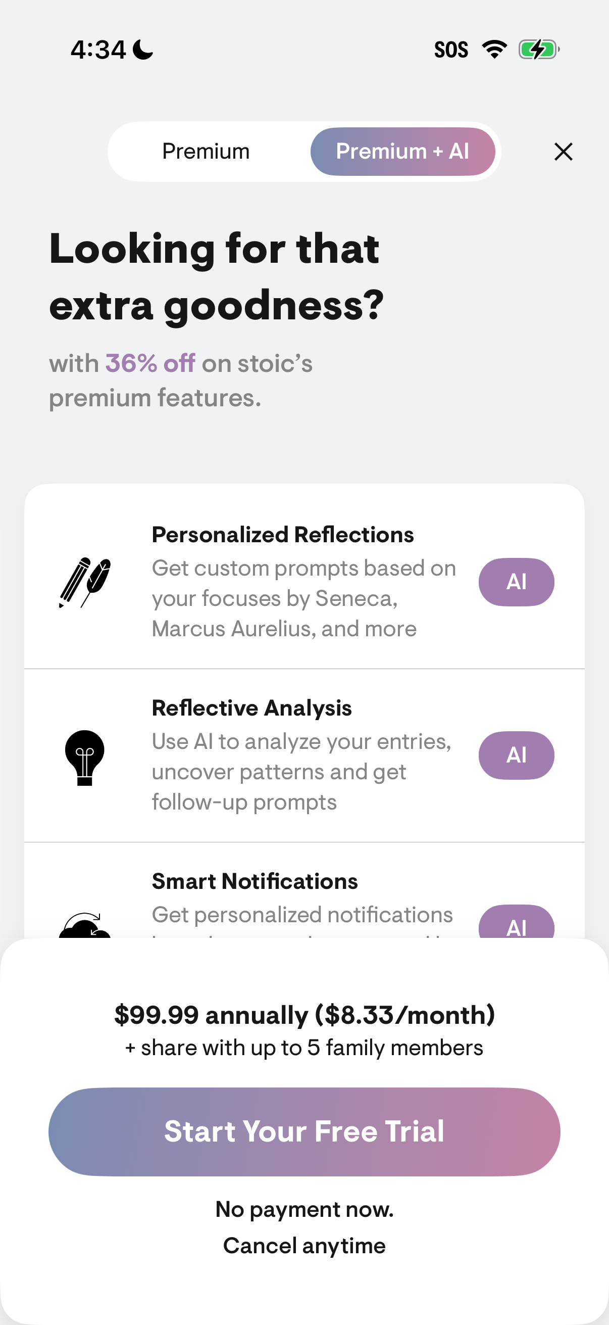 Step 1 of Stoic Stoic Premium AI Settings Subscription