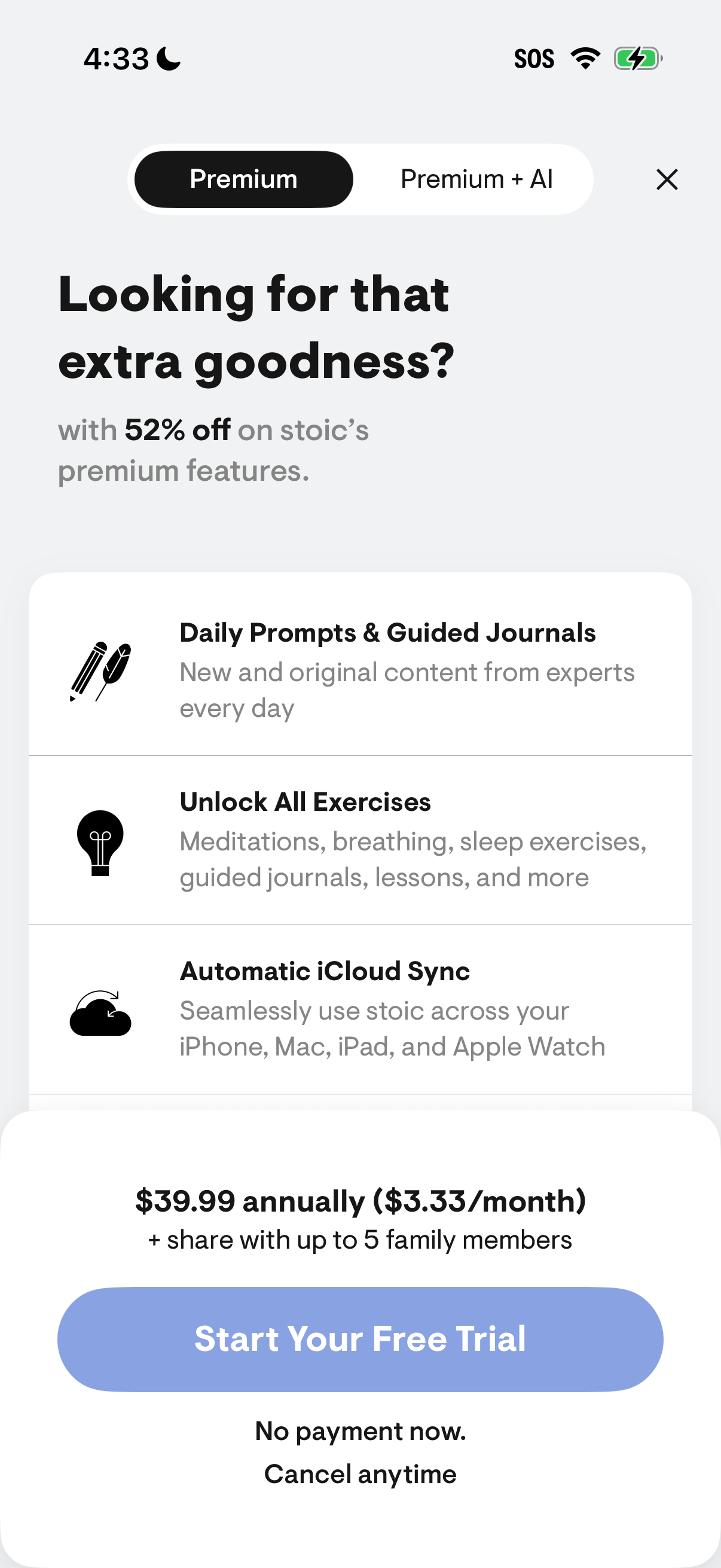 Step 2 of Stoic Settings Paywall