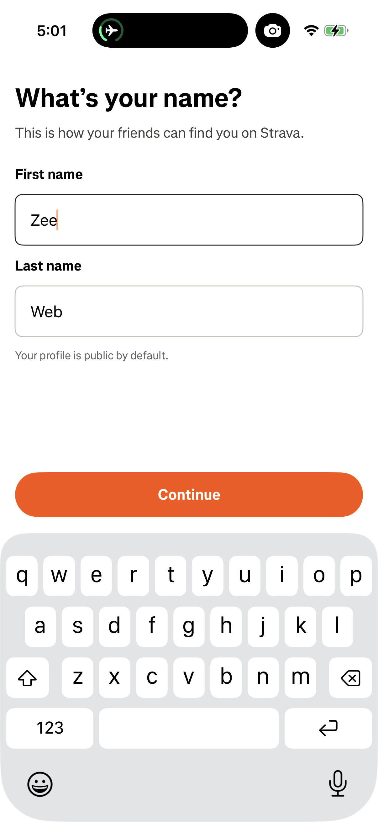 Step 1 of Strava Onboarding