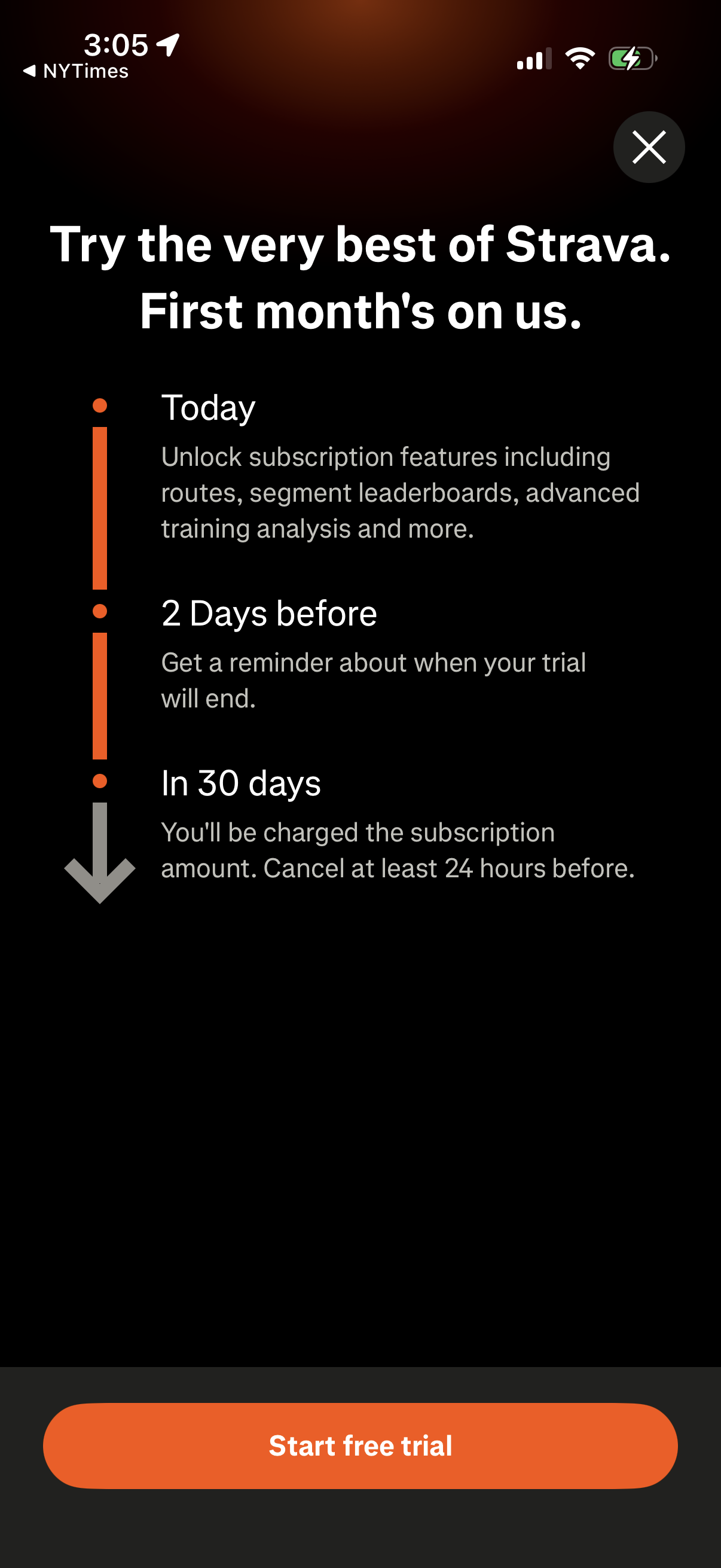 Step 1 of strava Paywall