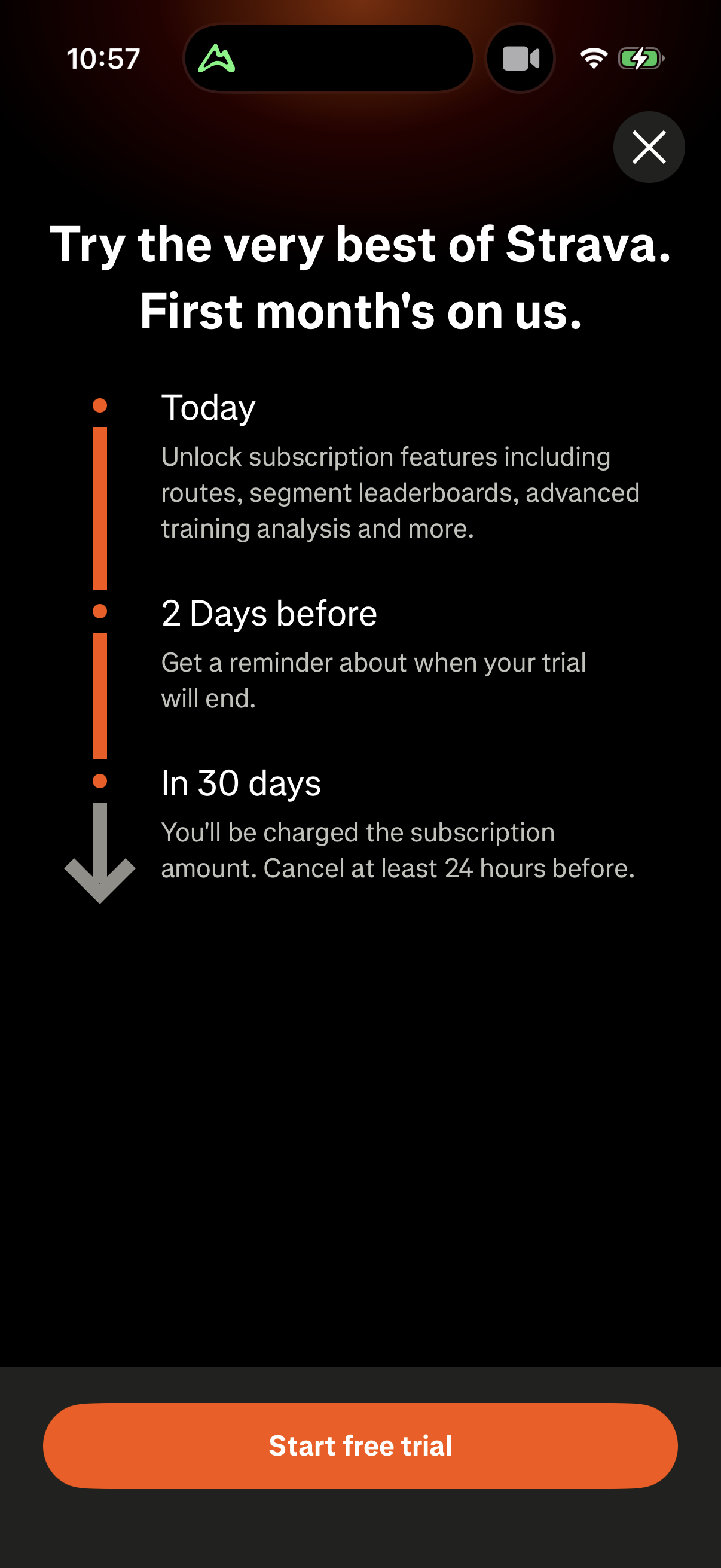Step 1 of strava Paywall