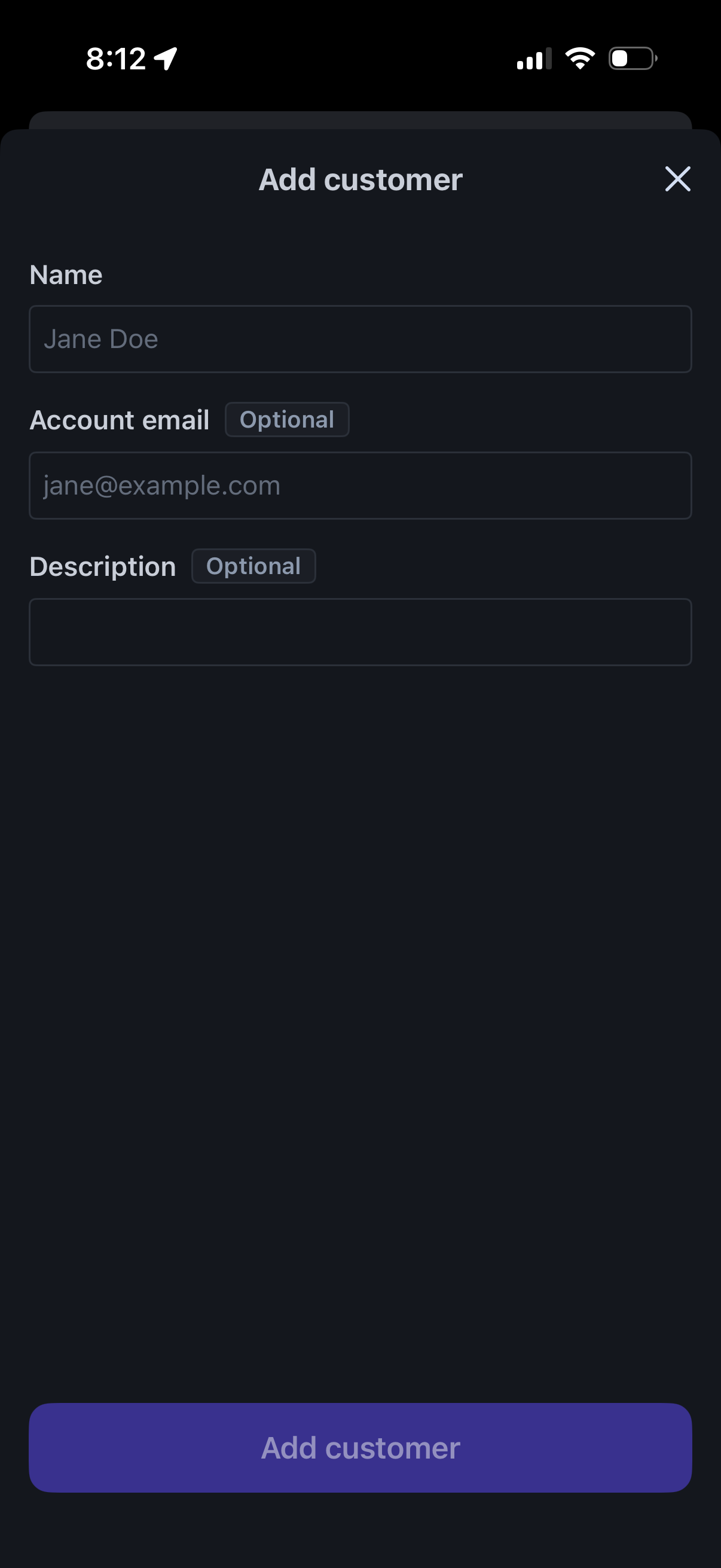 stripe-dashboard Add Customer
