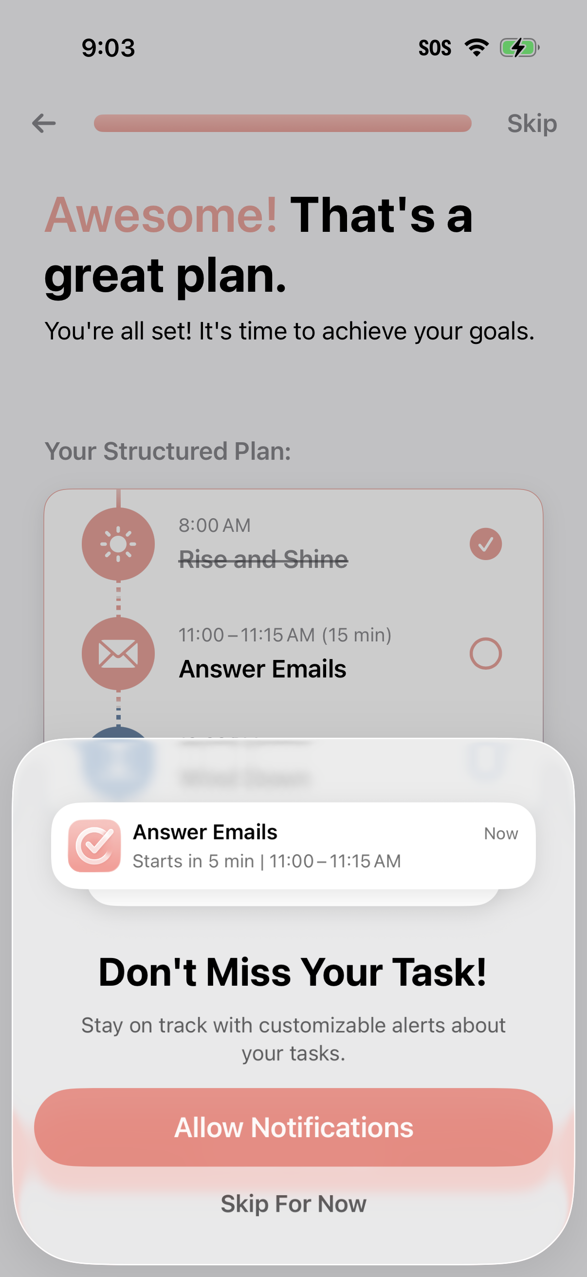 Step 1 of Structured Daily Planner Notifications Opt-in