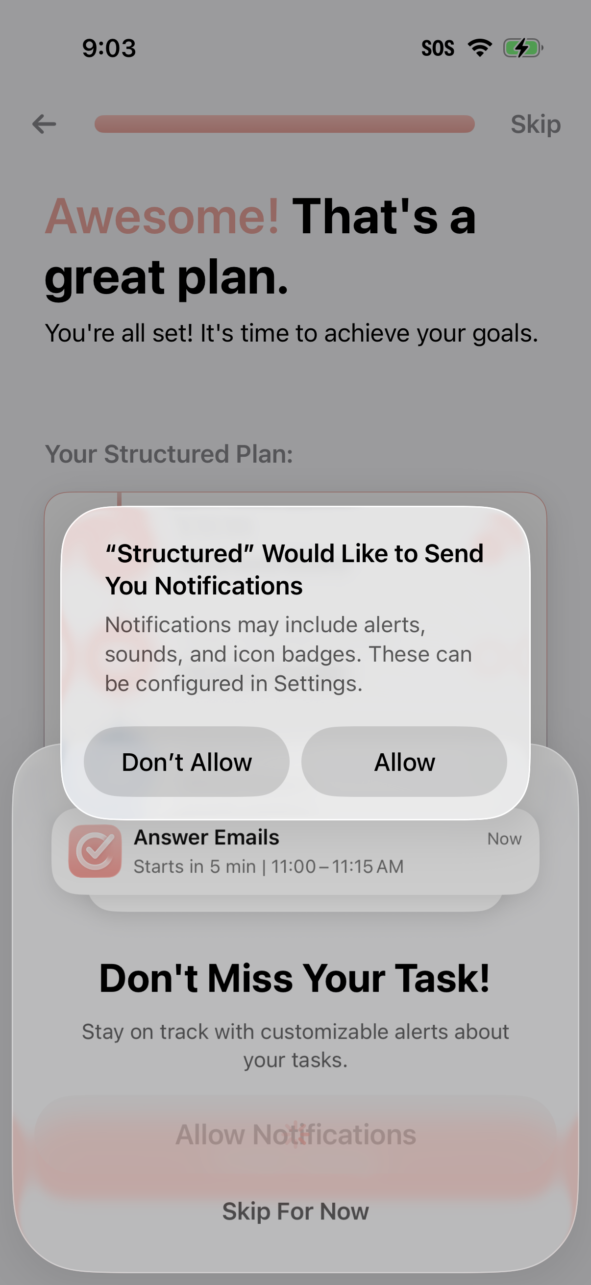 Step 1 of Structured Daily Planner Onboarding Paywall