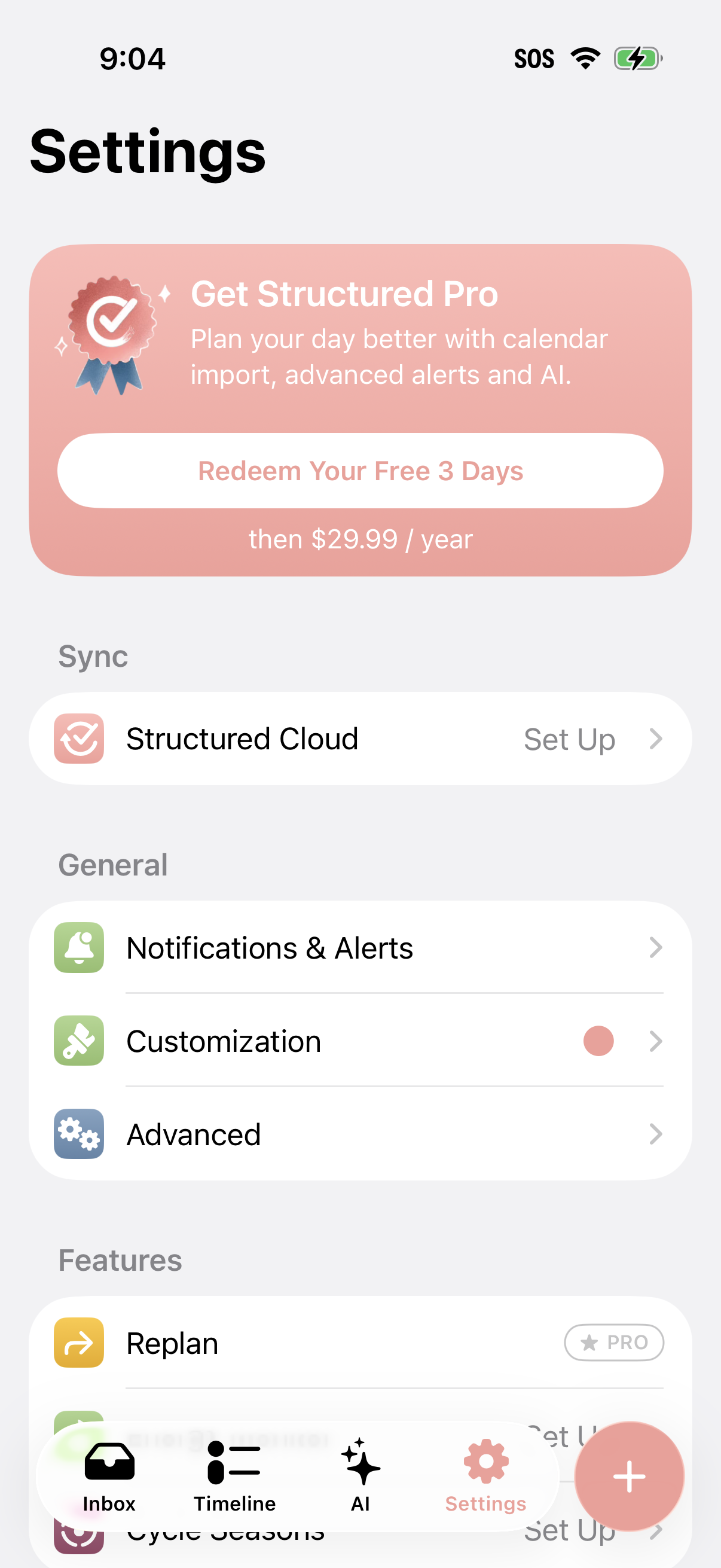 Step 1 of Structured Daily Planner Locked Feature Paywall