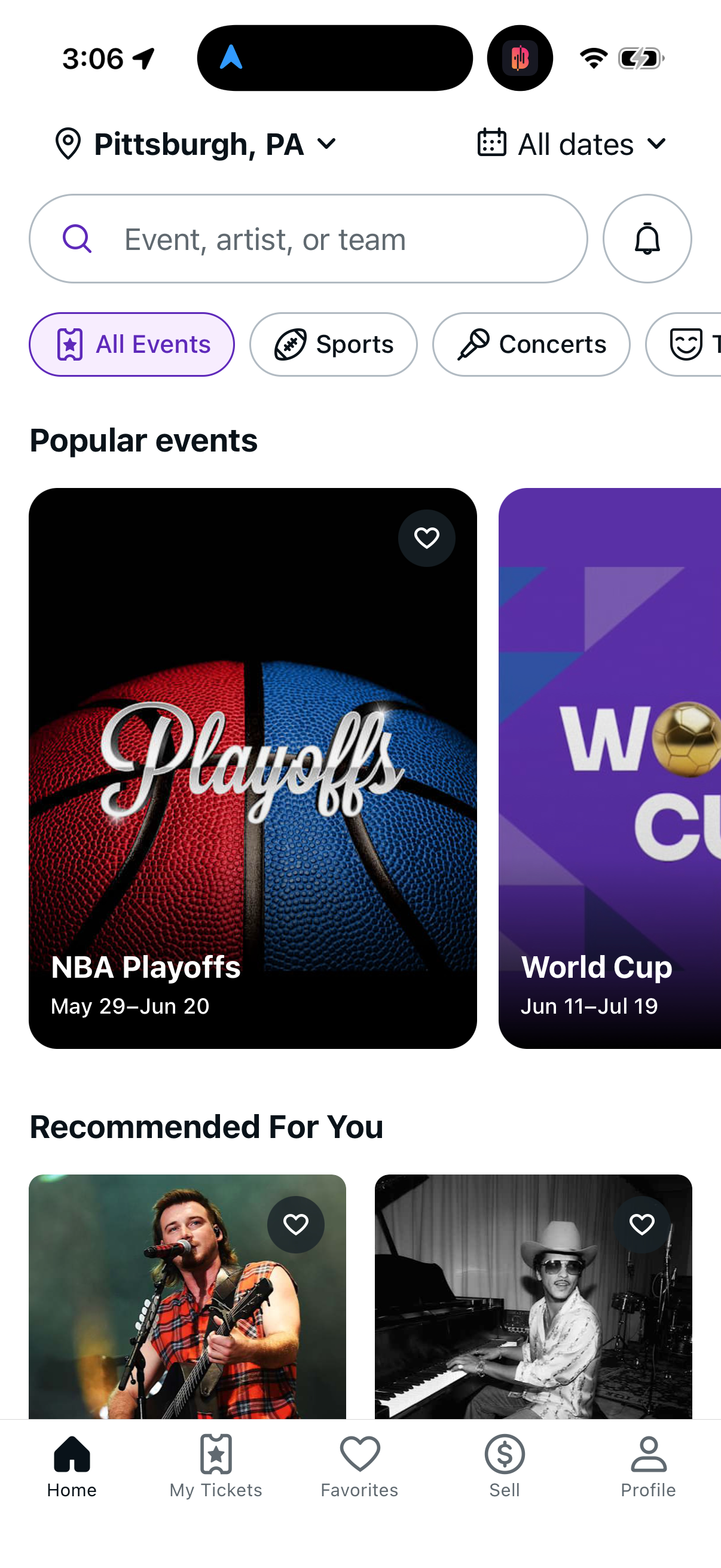 Step 1 of stubhub Main_tabs