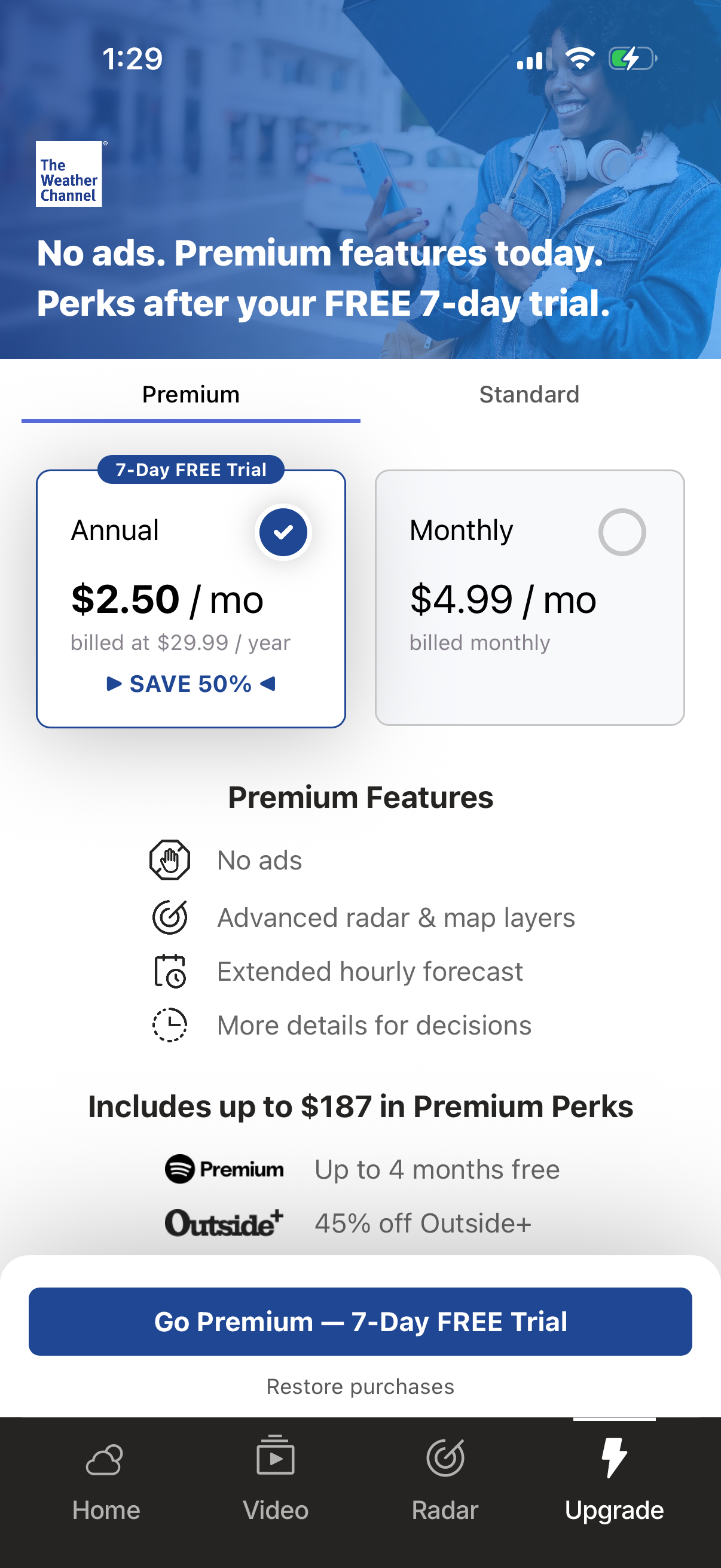 Step 1 of the-weather-channel Paywall