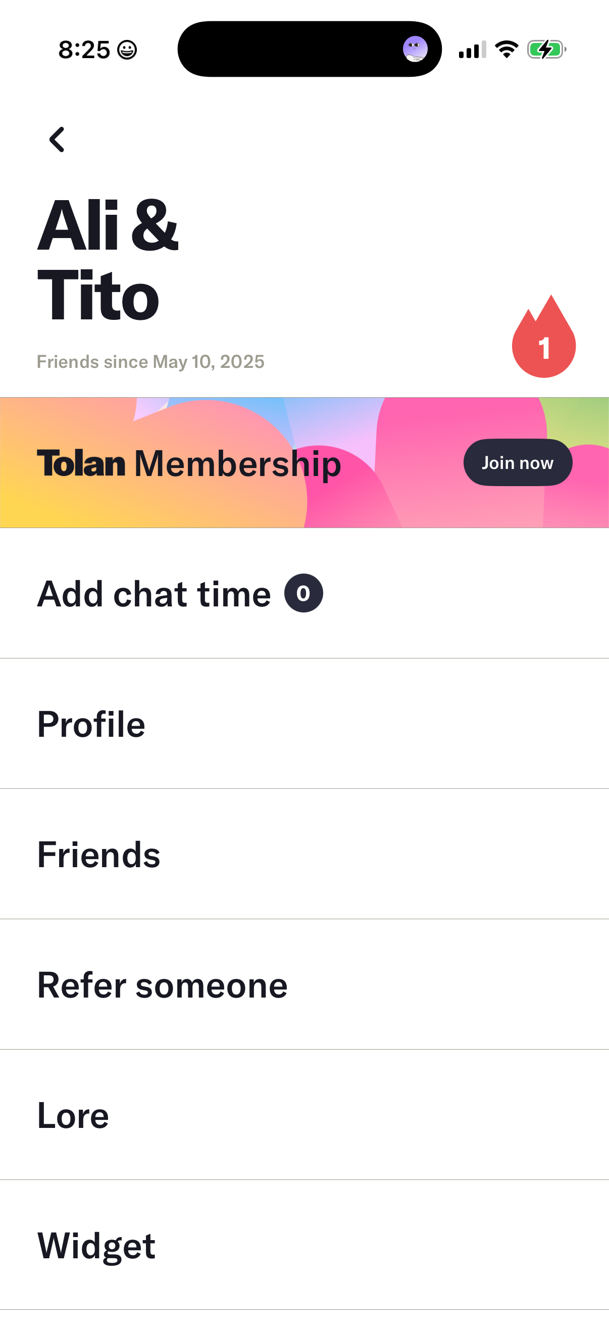 Step 1 of Tolan Settings Paywall