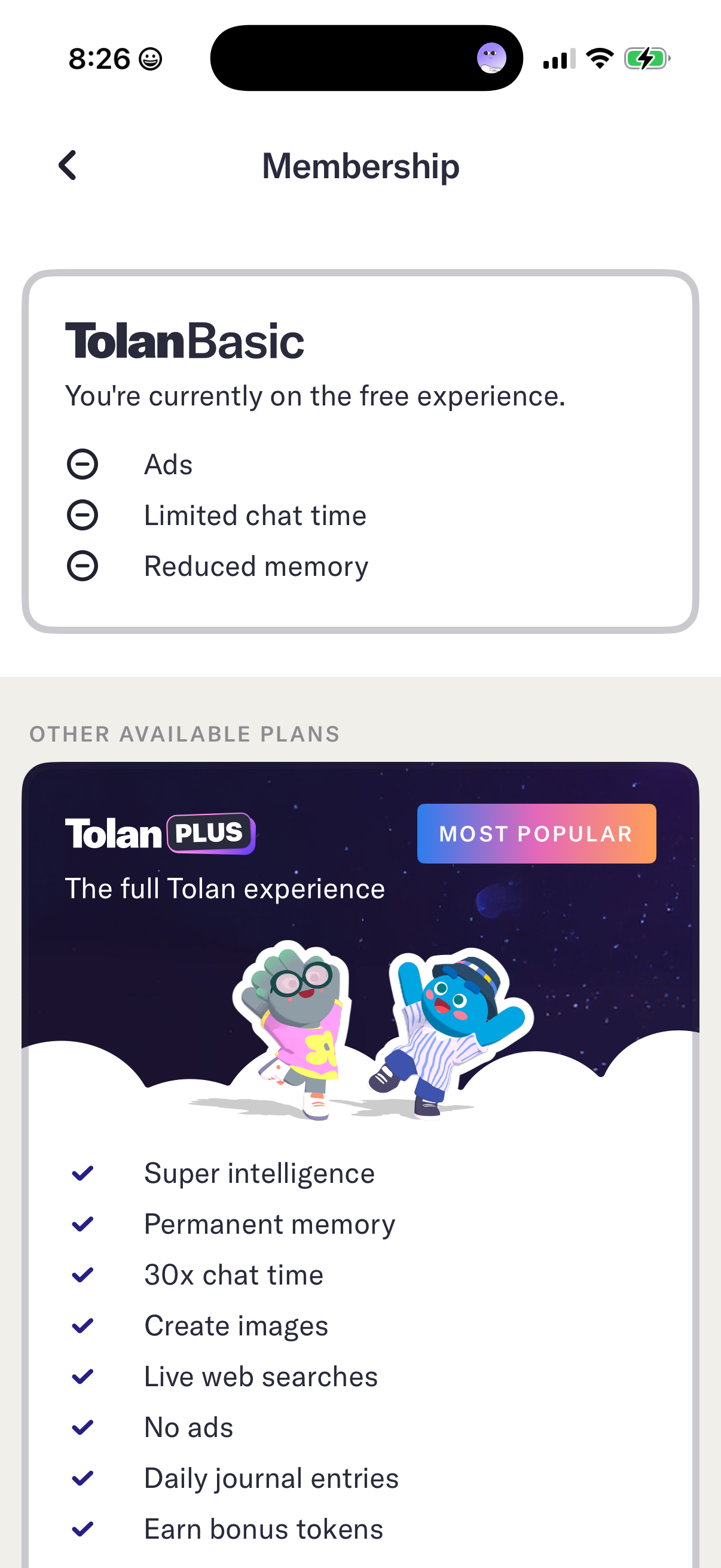 Step 2 of Tolan Settings Paywall