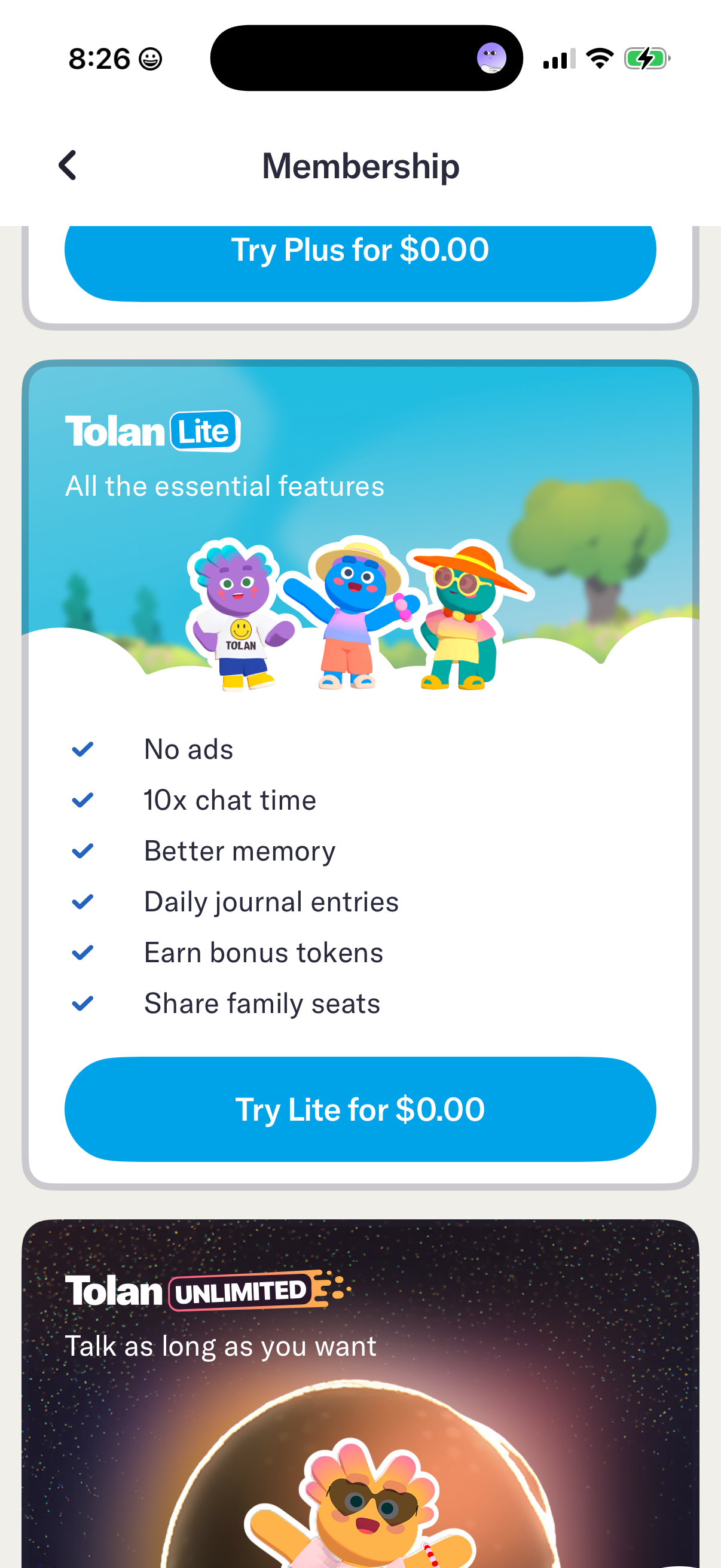 Step 3 of Tolan Settings Paywall