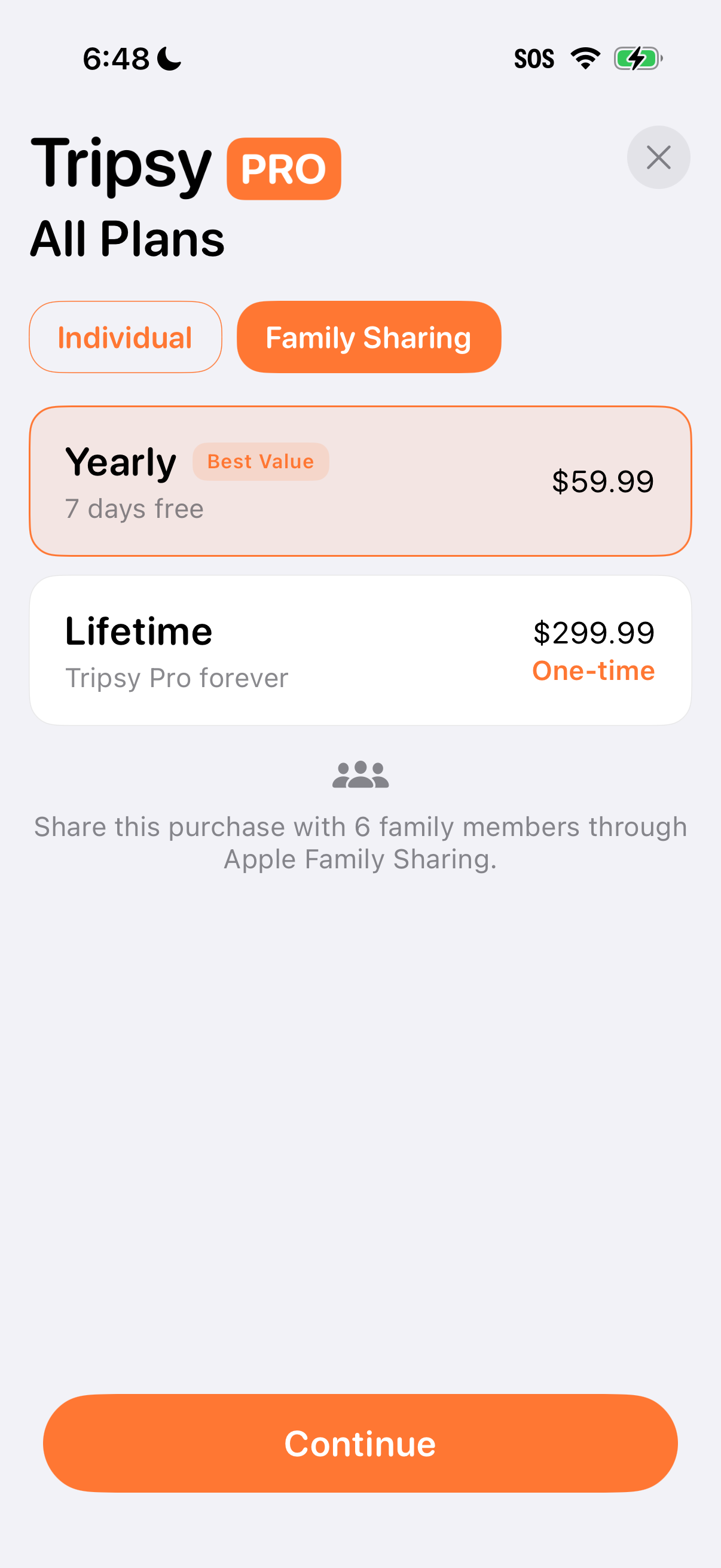 Step 2 of Tripsy Family Sharing Purchase