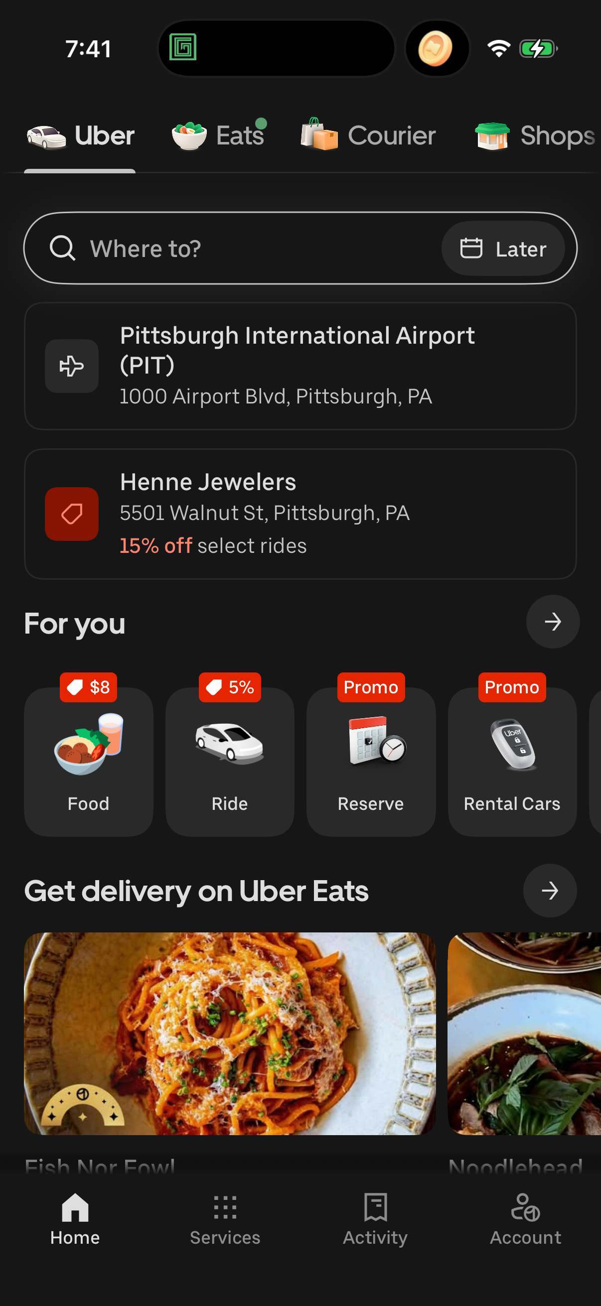 uber app screenshot 1