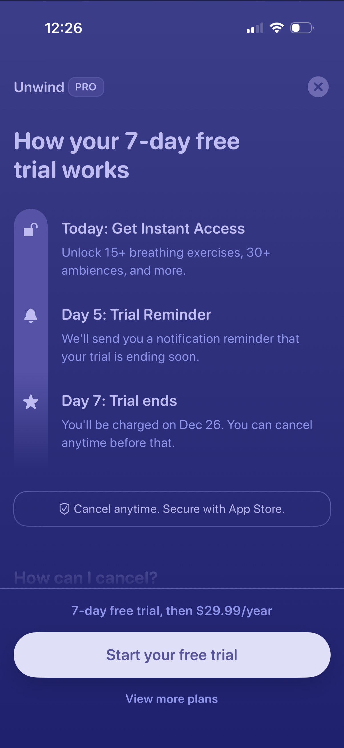 unwind view trial plans