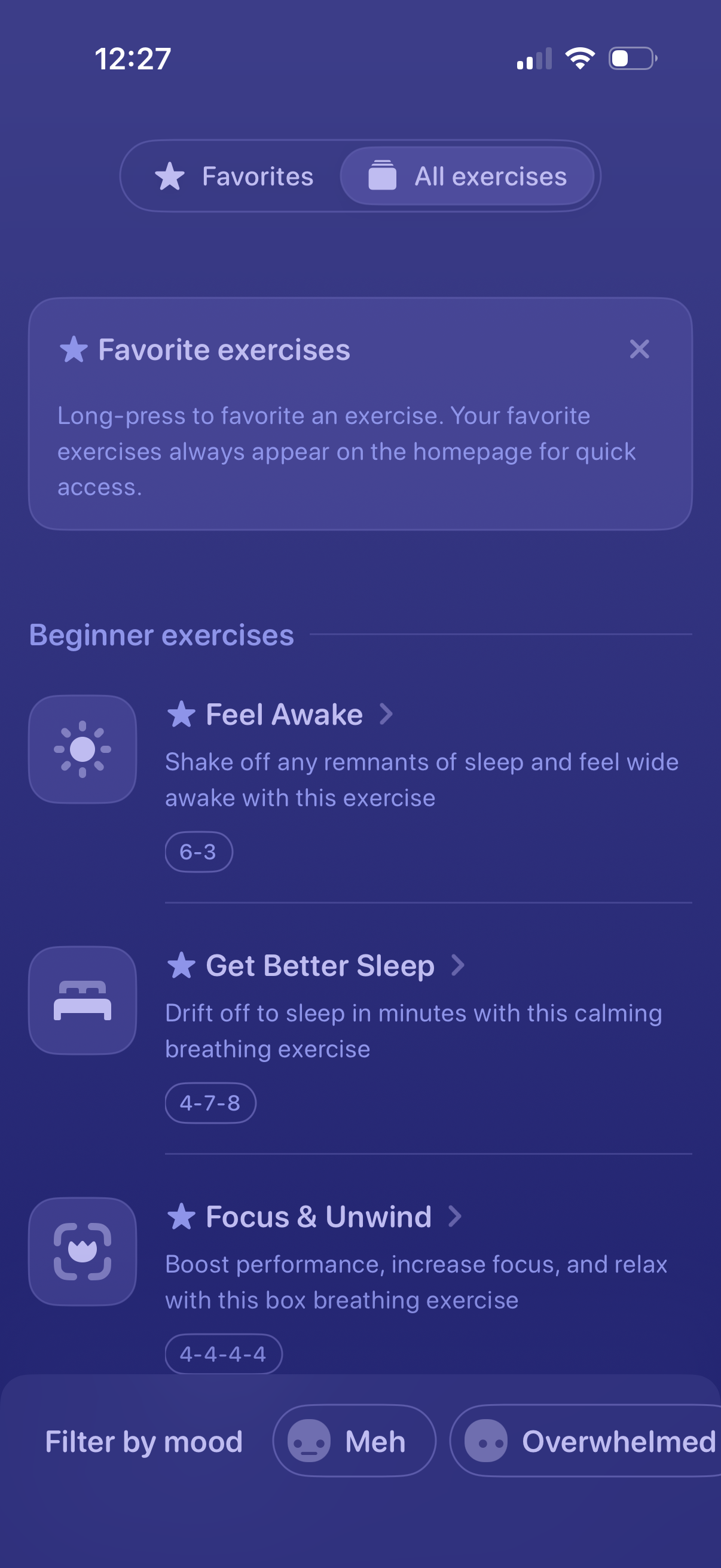 unwind browse exercises by mood