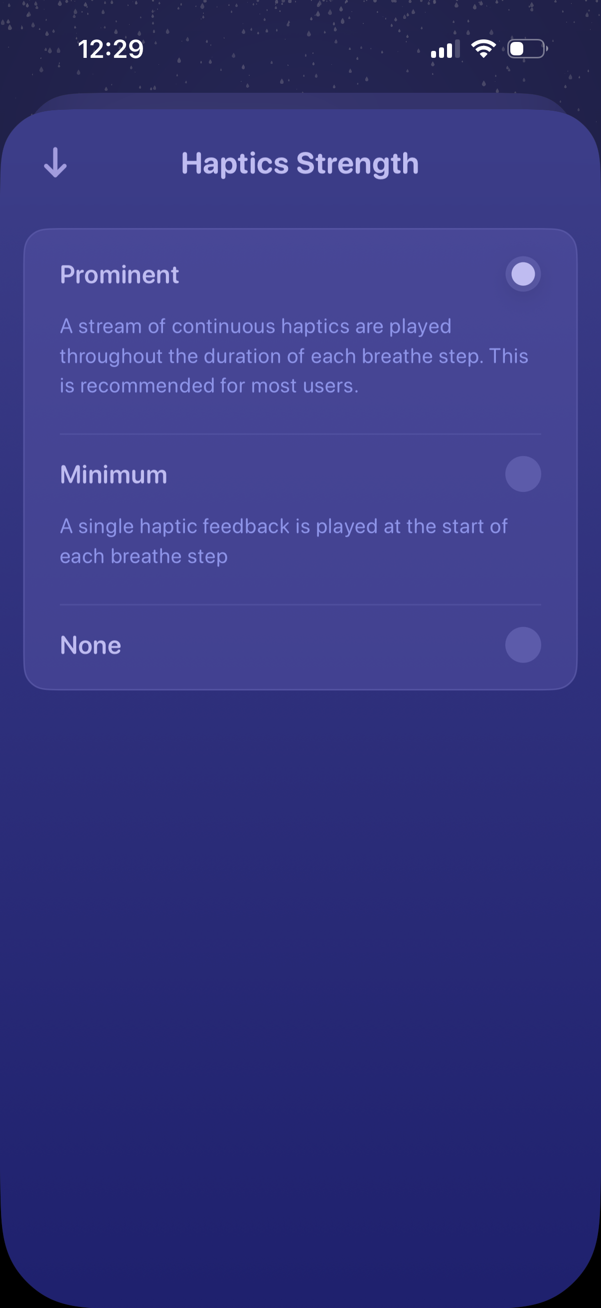 unwind tune haptics strength