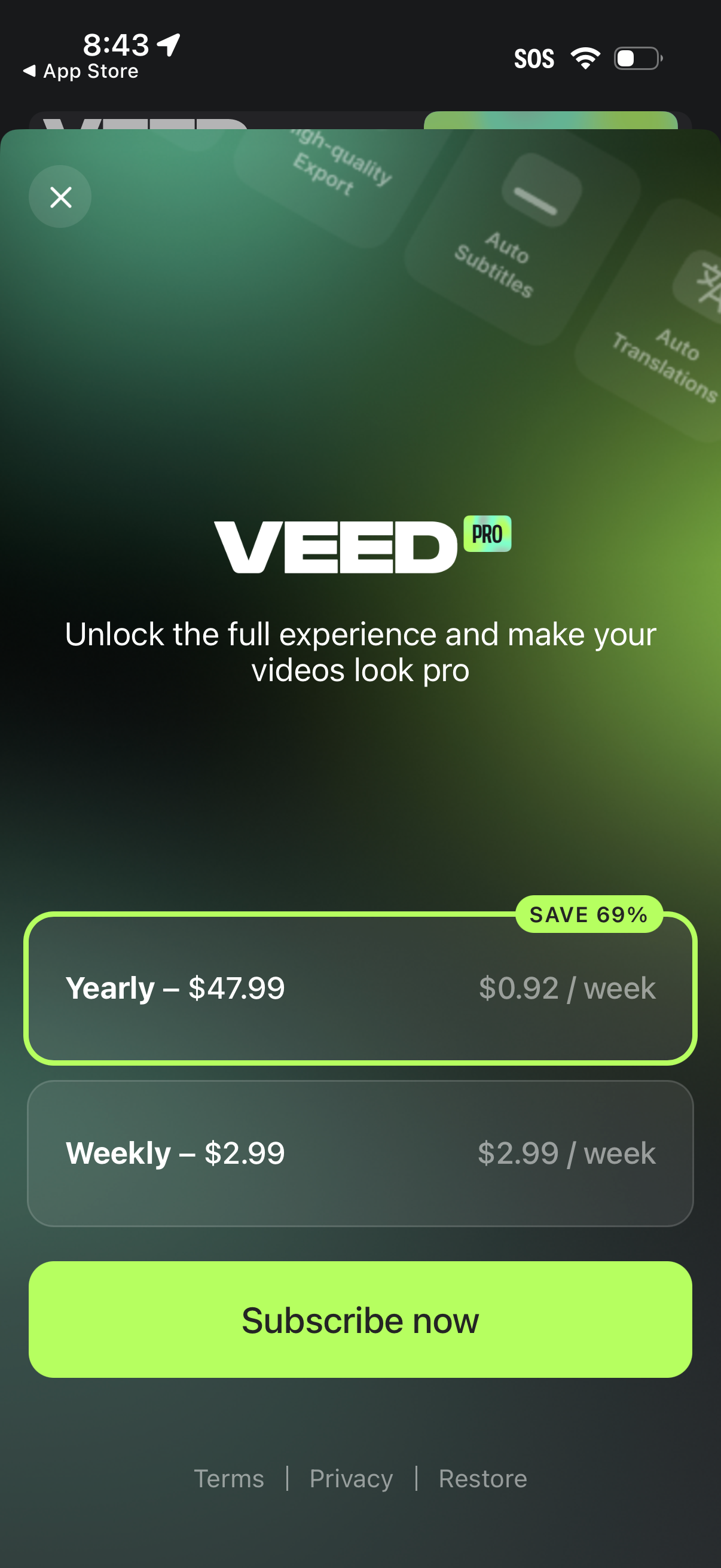 veed dismiss paywall