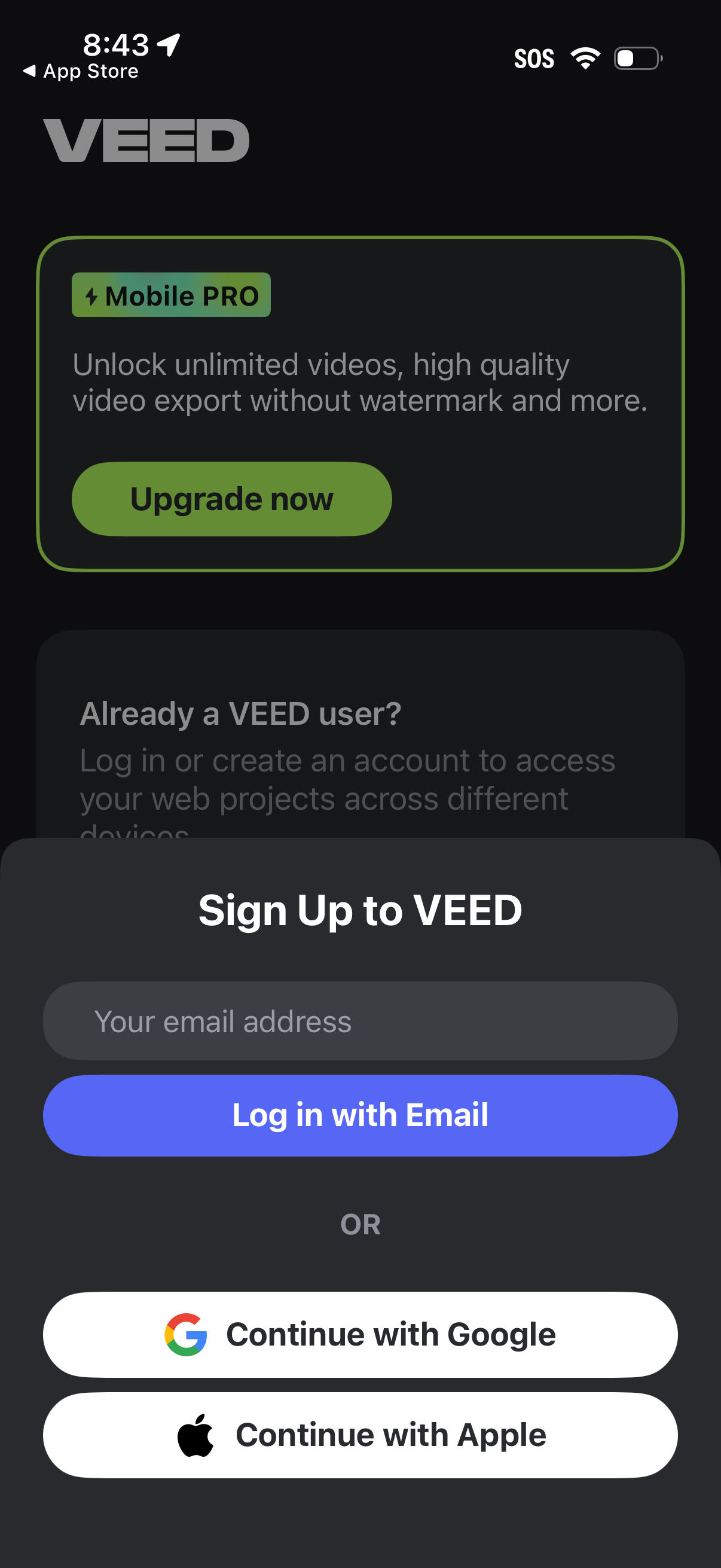 veed sign up with email