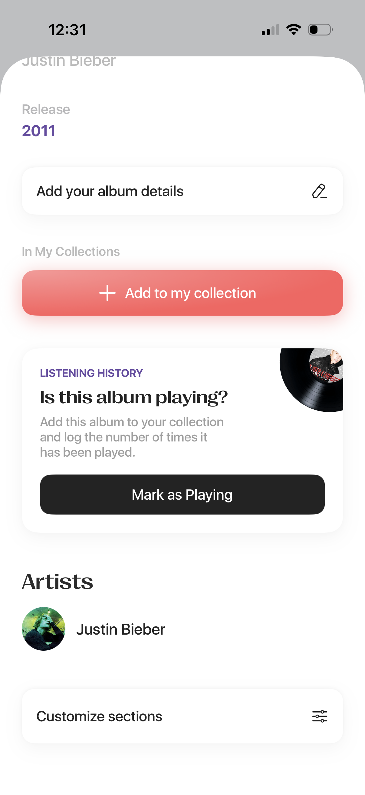 vinyls add album to collections