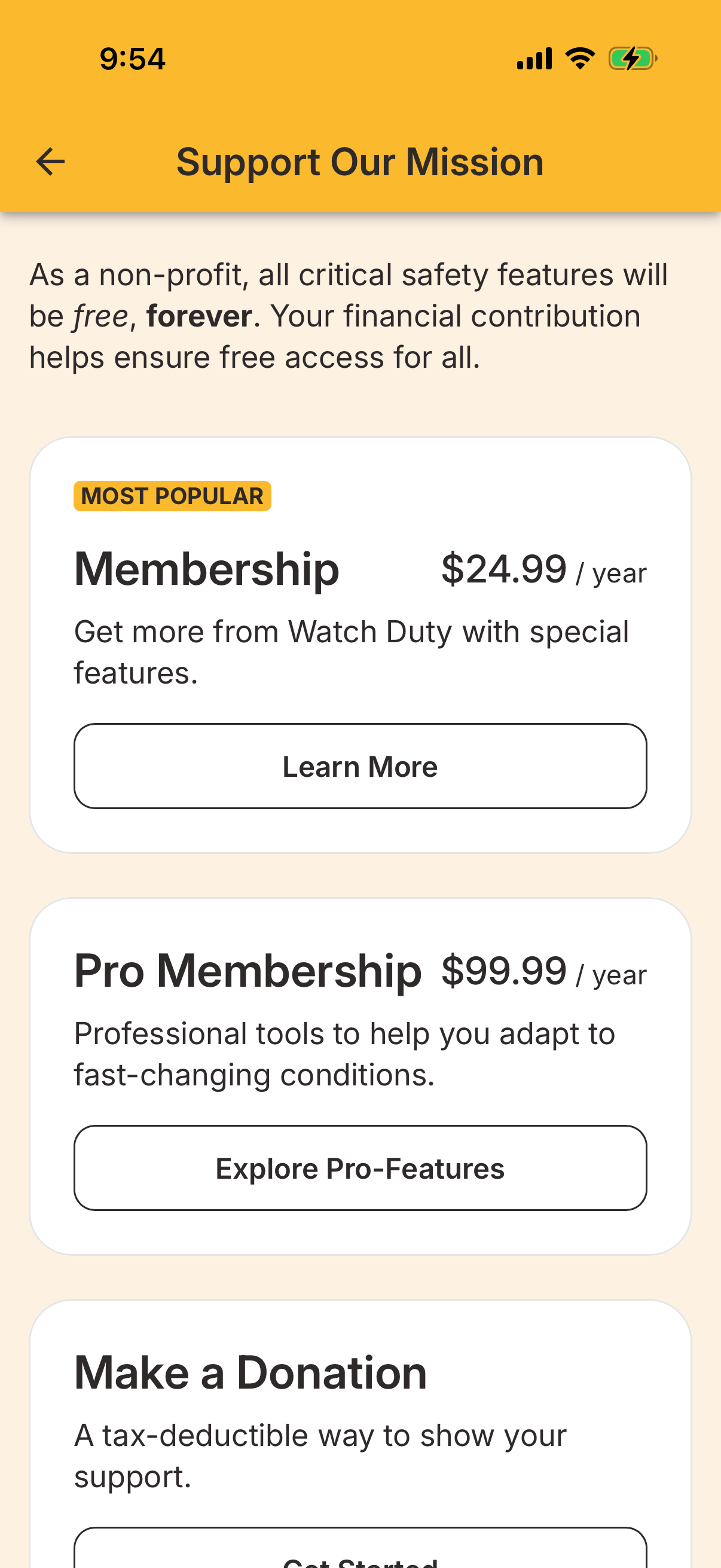 Step 1 of Watch Duty Settings Paywall