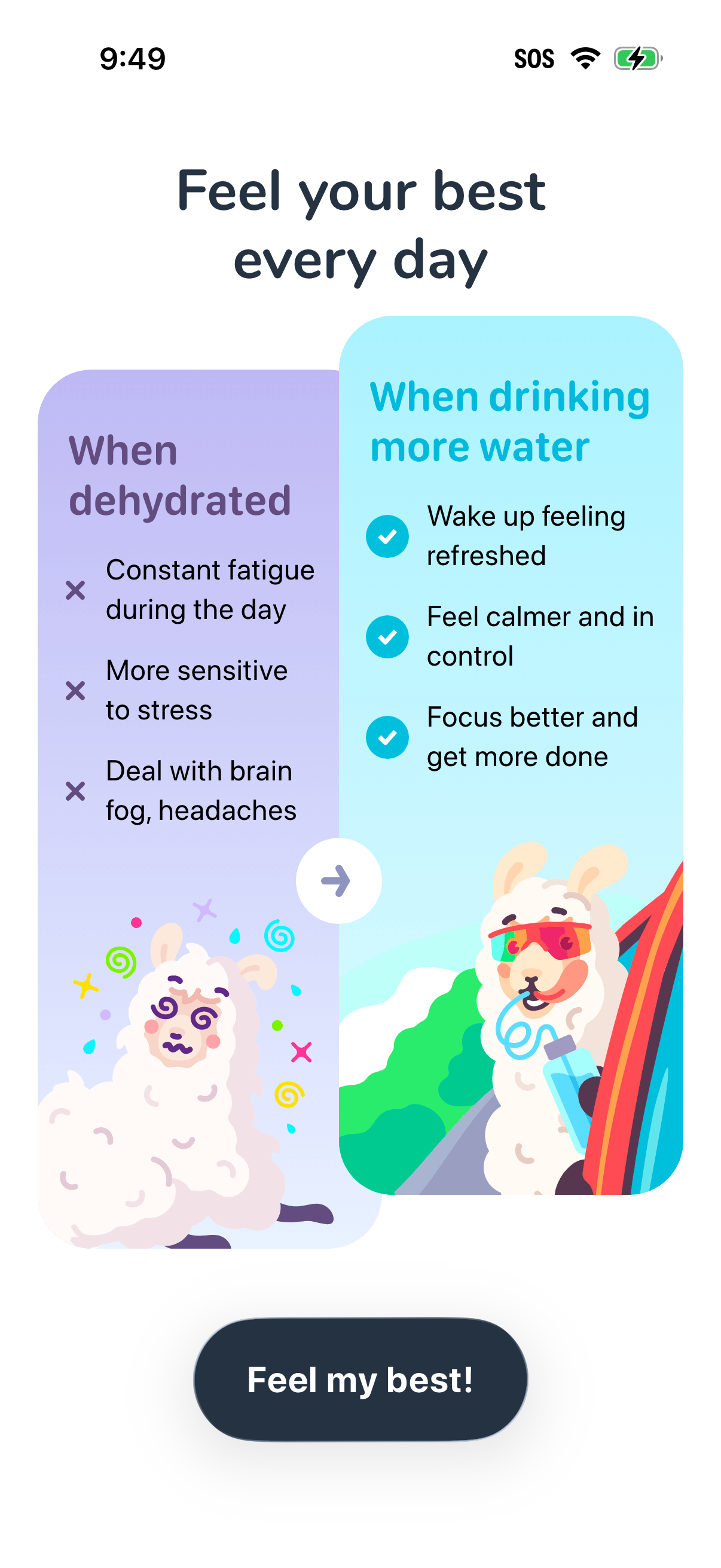 Step 1 of Waterllama Onboarding Paywall