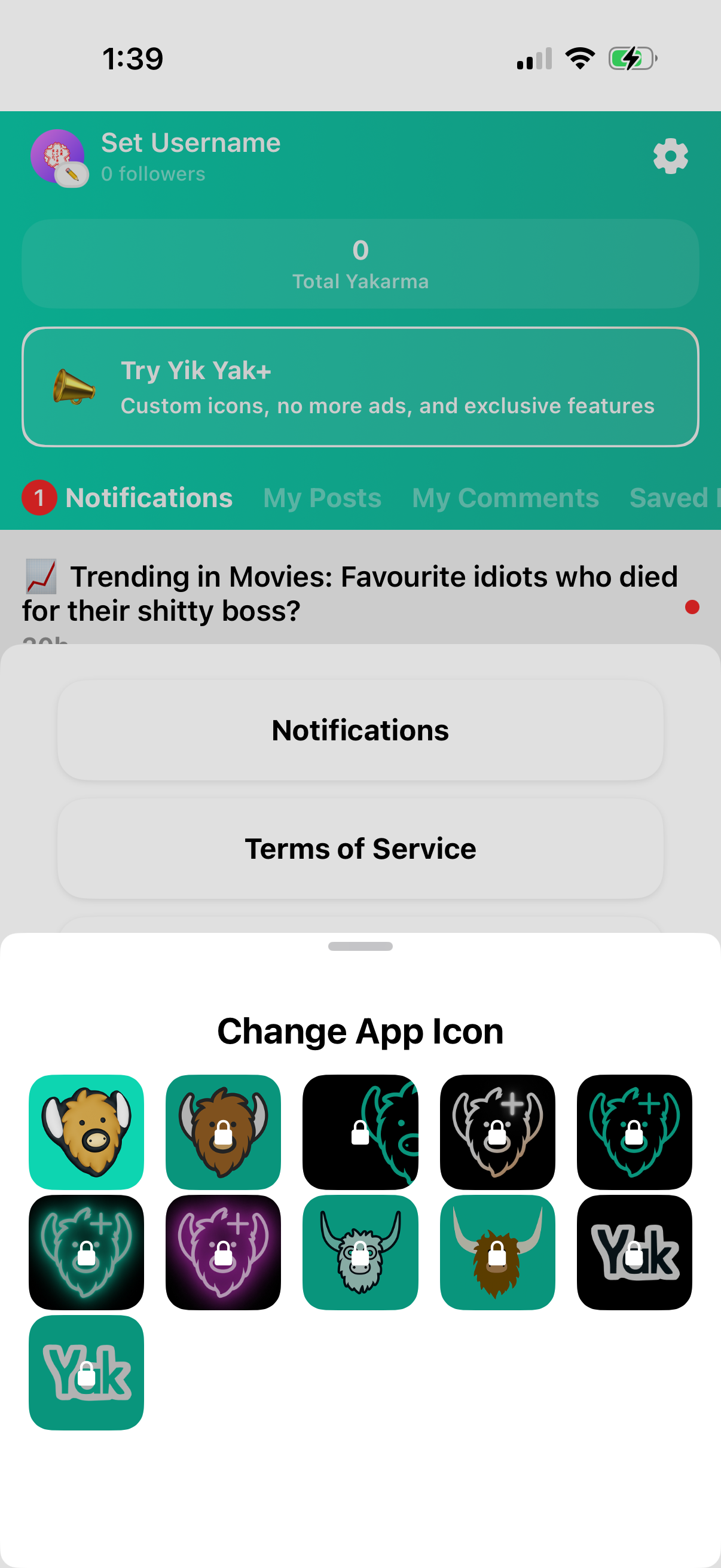 Step 1 of Yik Yak Locked Feature Paywall