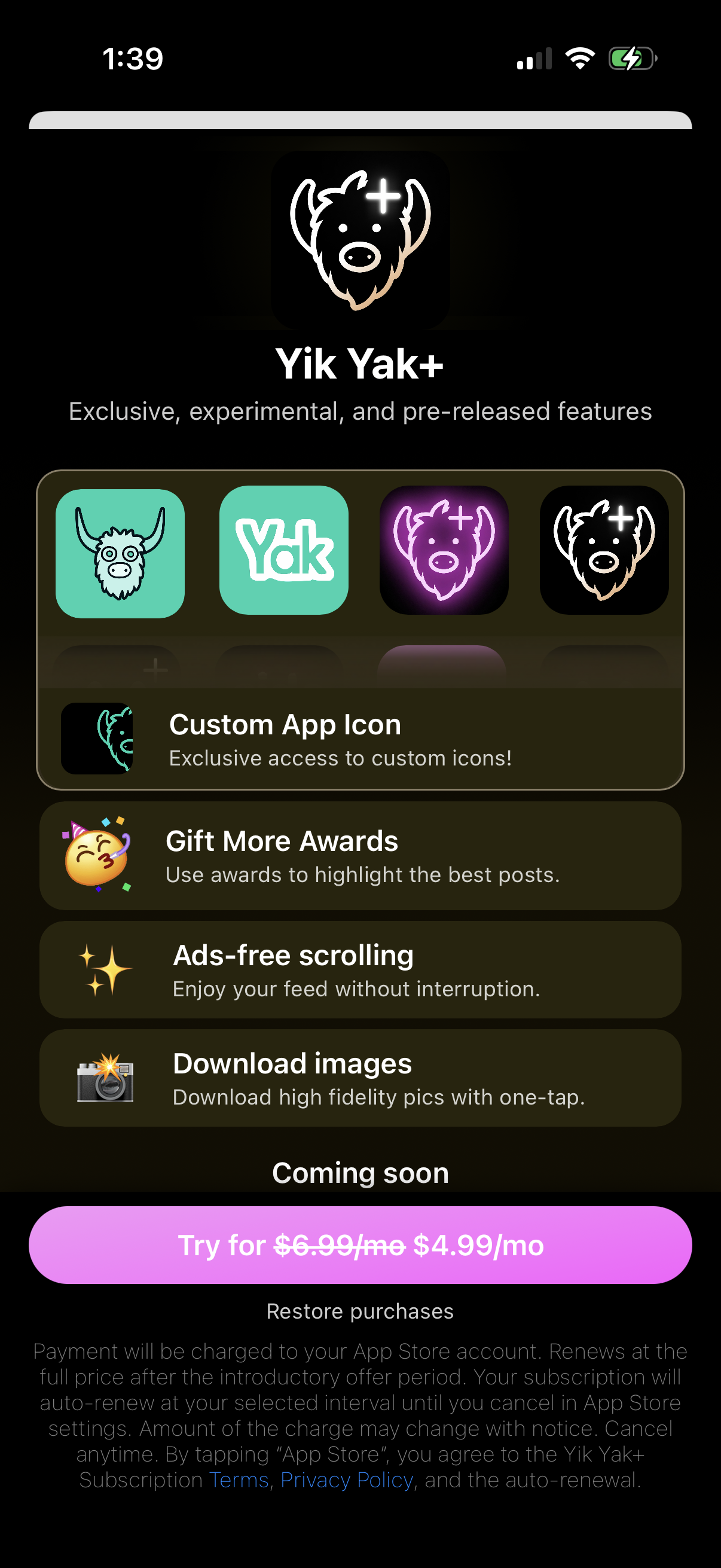 Step 2 of Yik Yak Locked Feature Paywall