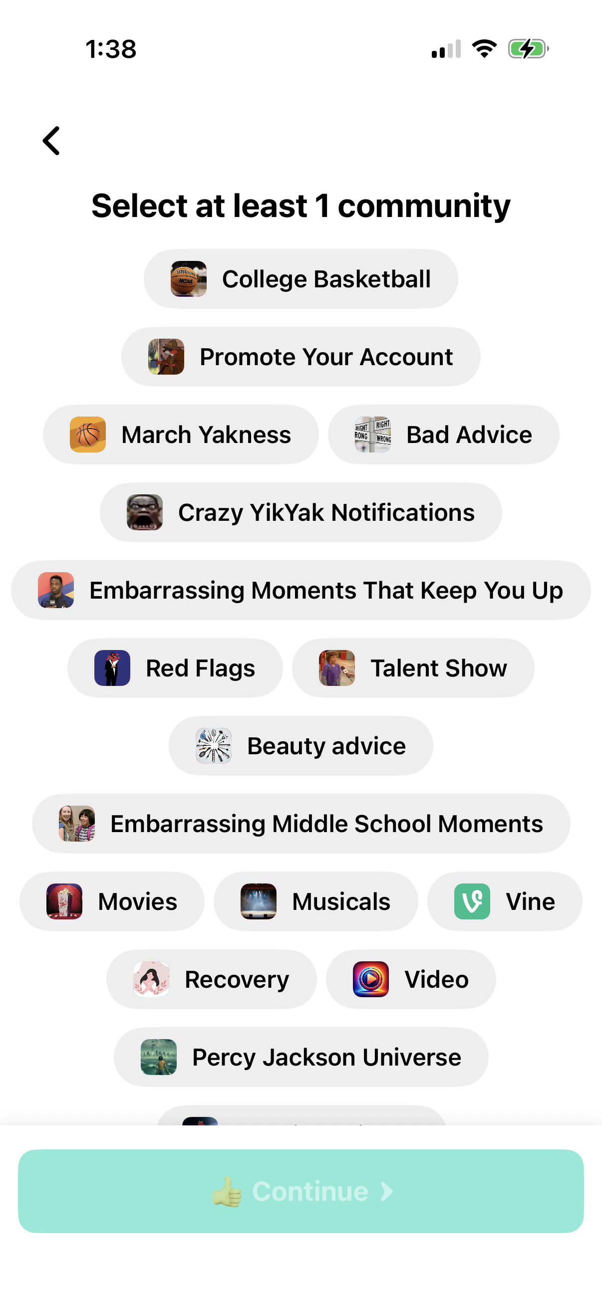 Step 2 of Yik Yak Onboarding