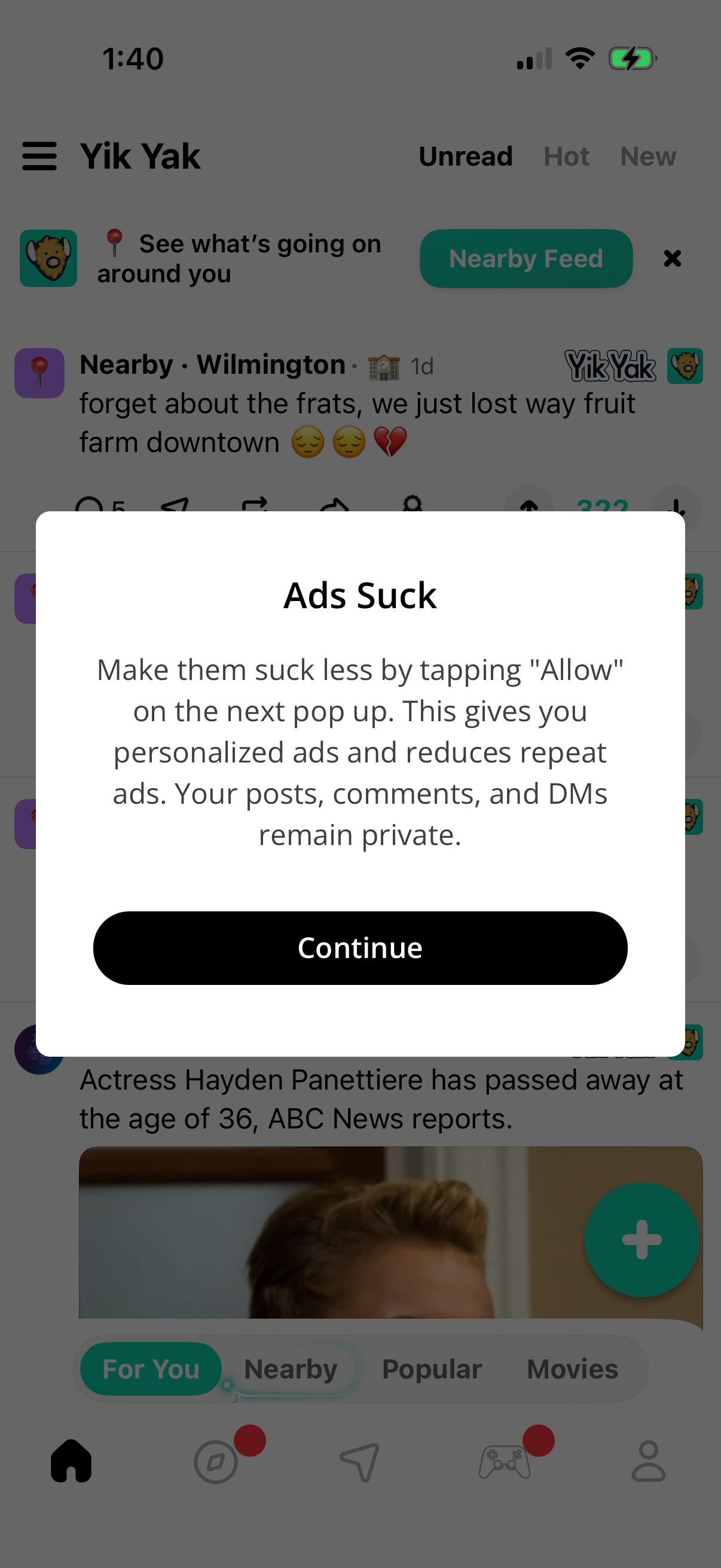 Step 5 of Yik Yak Onboarding