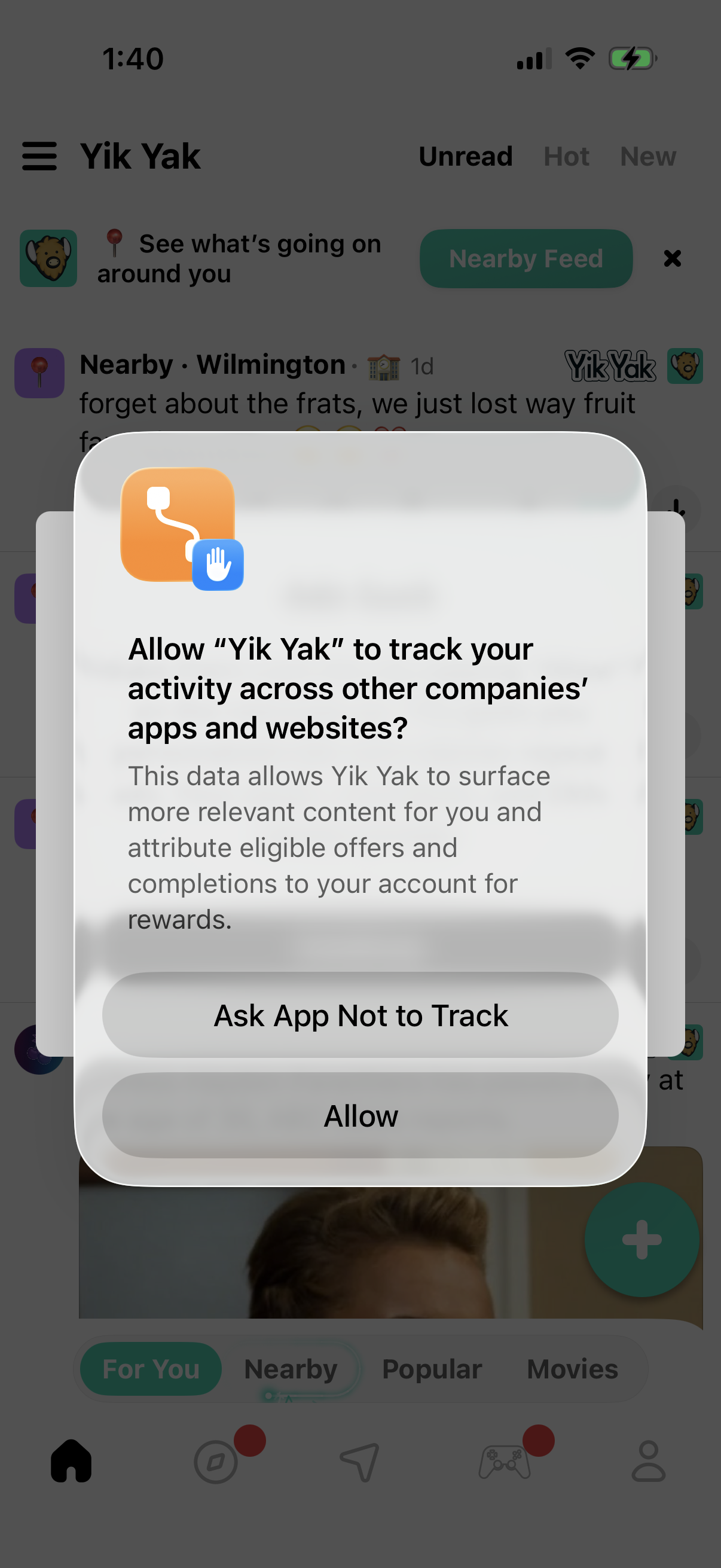 Step 2 of Yik Yak Tracking Opt-in
