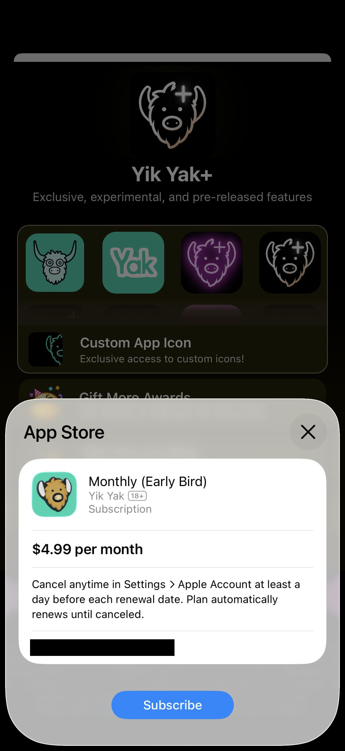 Step 3 of Yik Yak Settings Paywall
