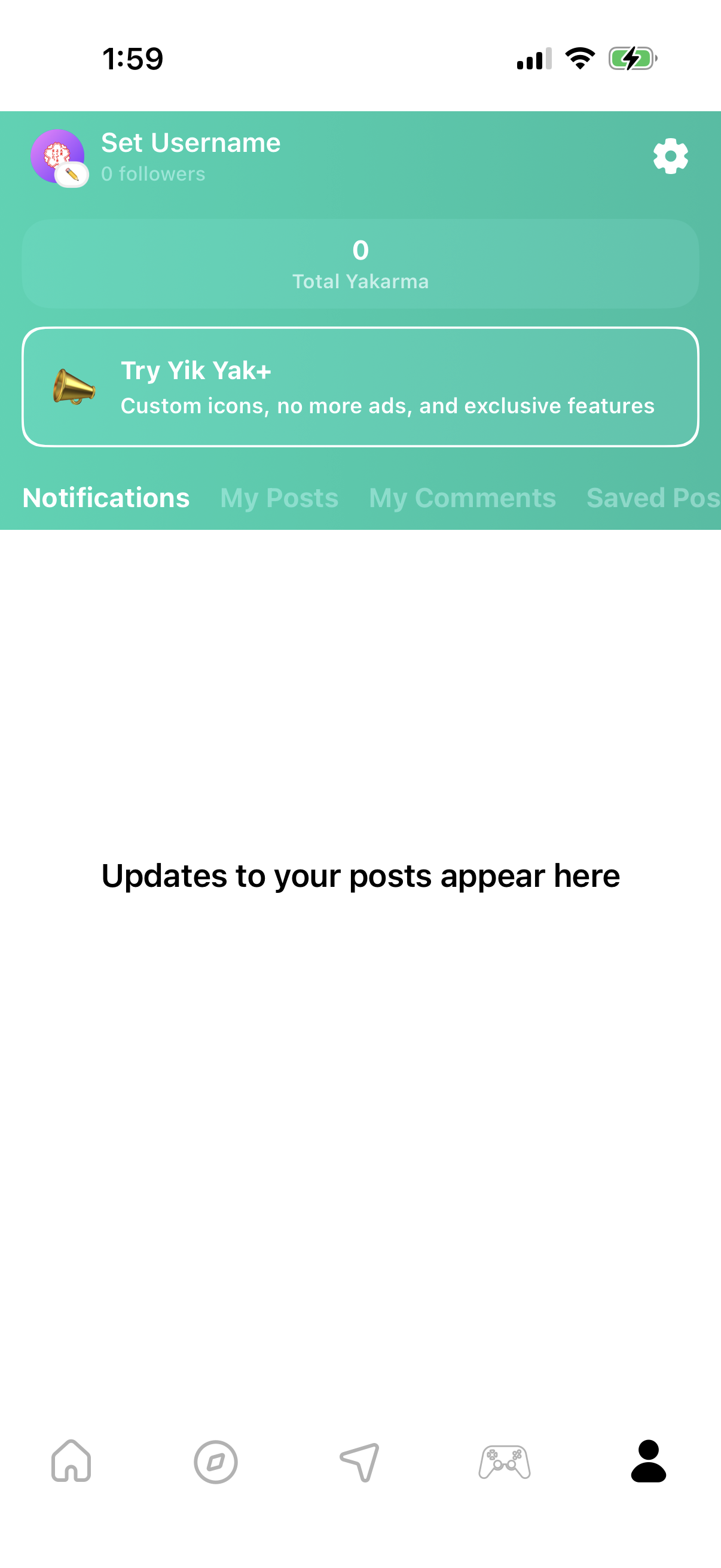 Step 1 of Yik Yak Settings Paywall