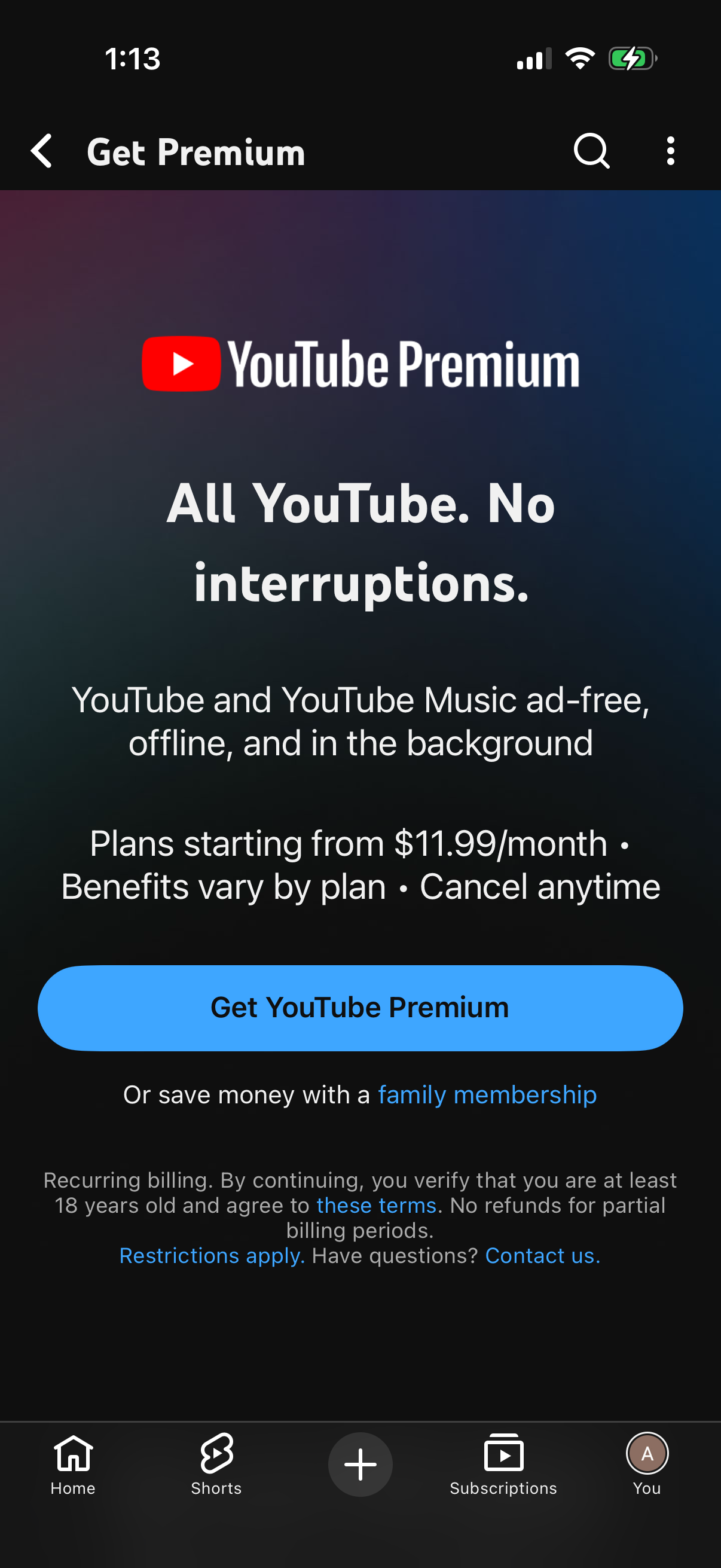 Step 2 of youtube Paywall