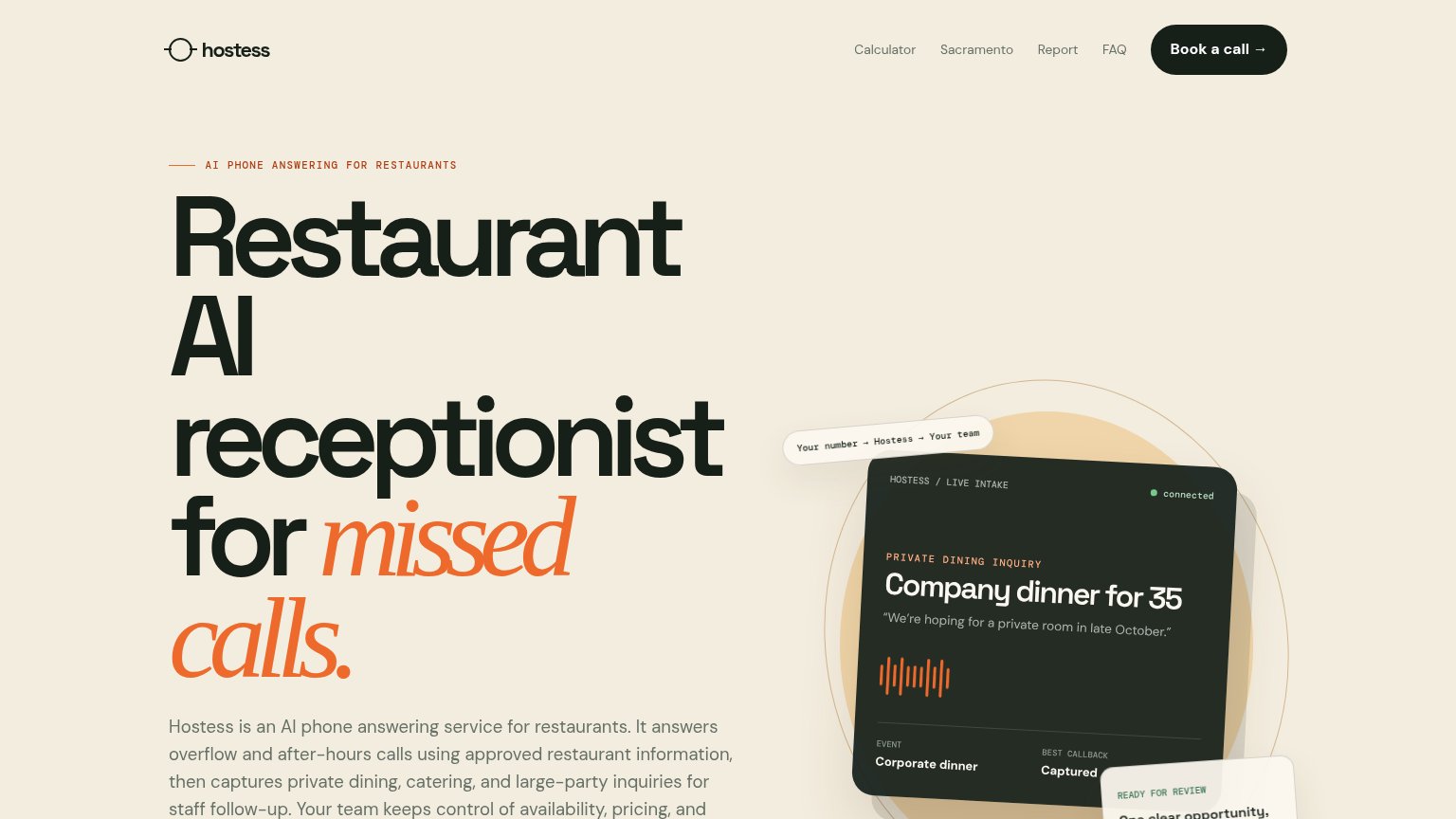 restaurantaireceptionist.com desktop capture for Information hierarchy