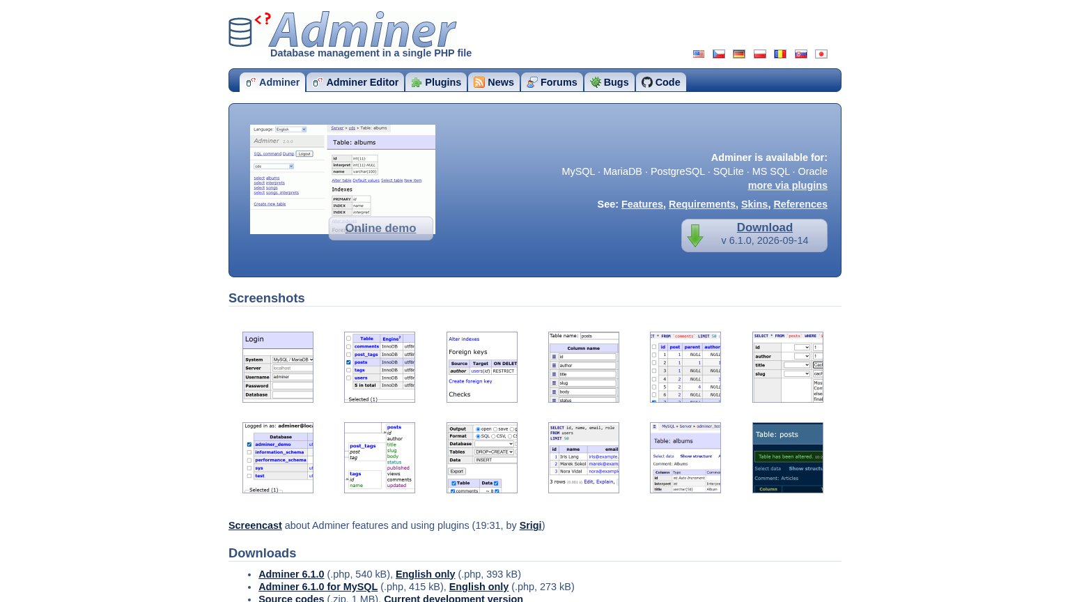 Adminer desktop capture for Trust