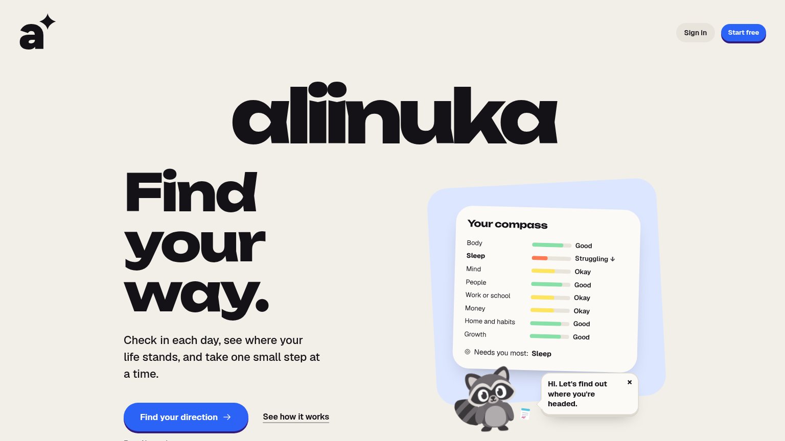 aliinuka.com desktop capture for Information hierarchy