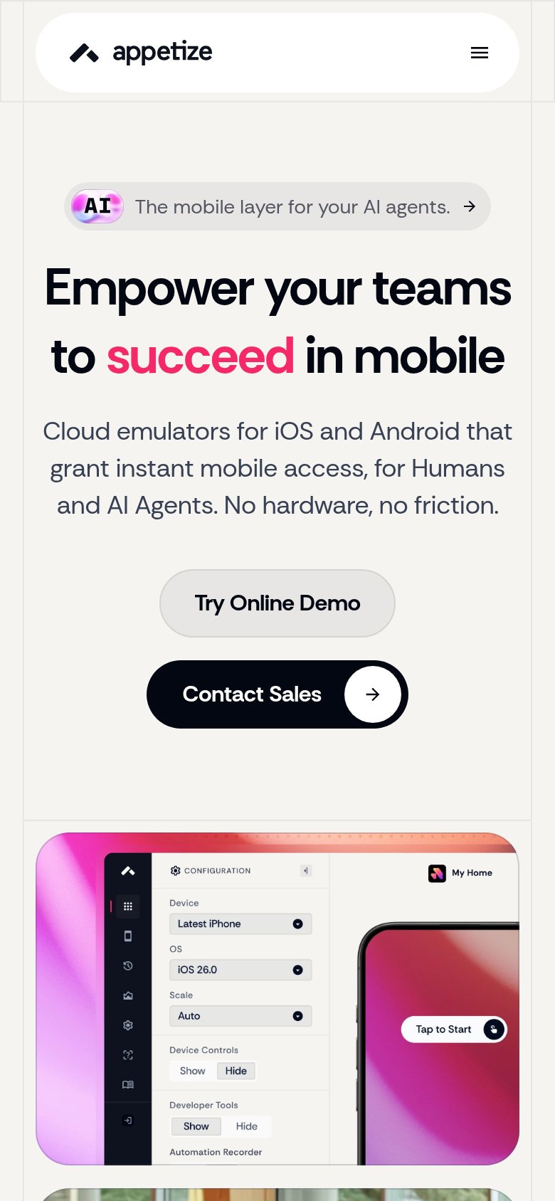 Appetize.io mobile capture for Mobile web