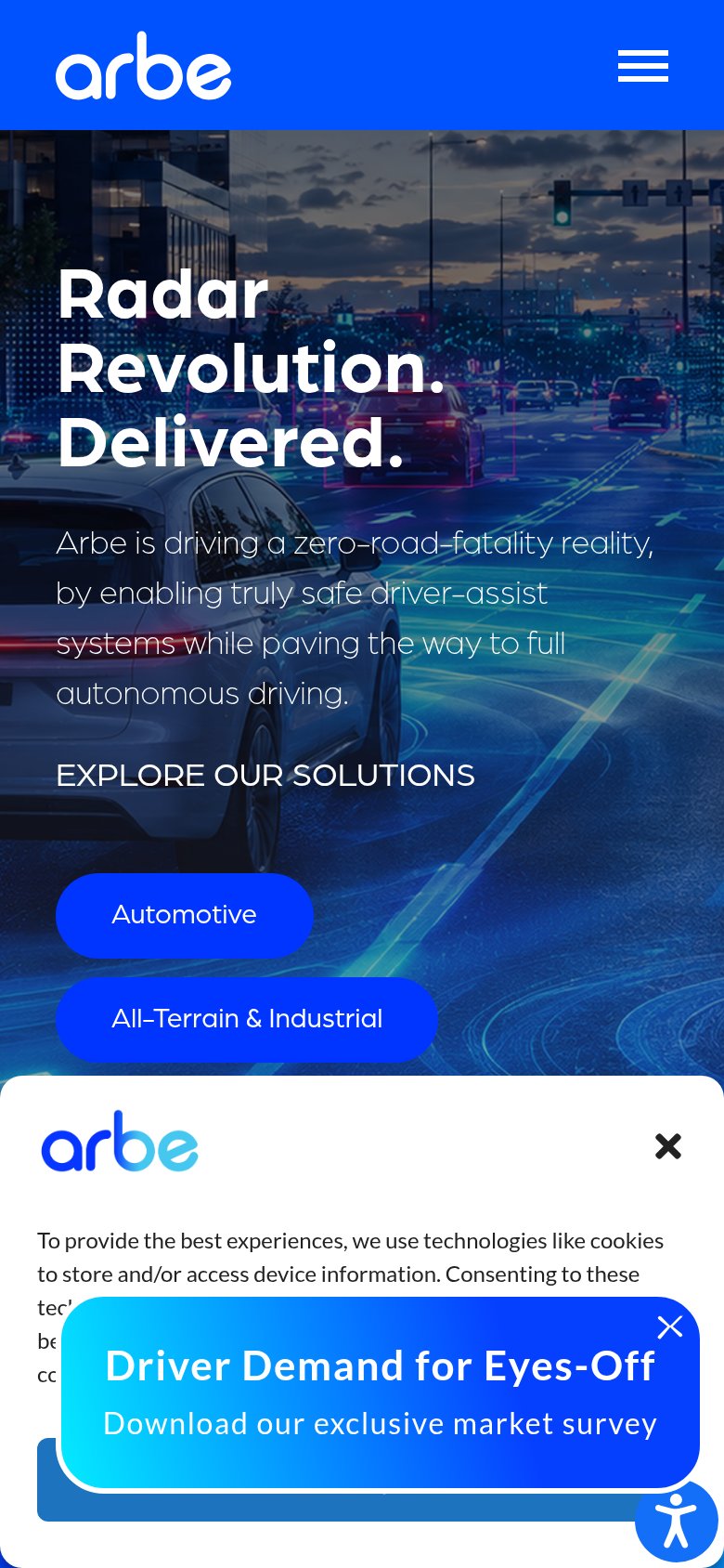 Arbe Robotics mobile capture for Mobile web