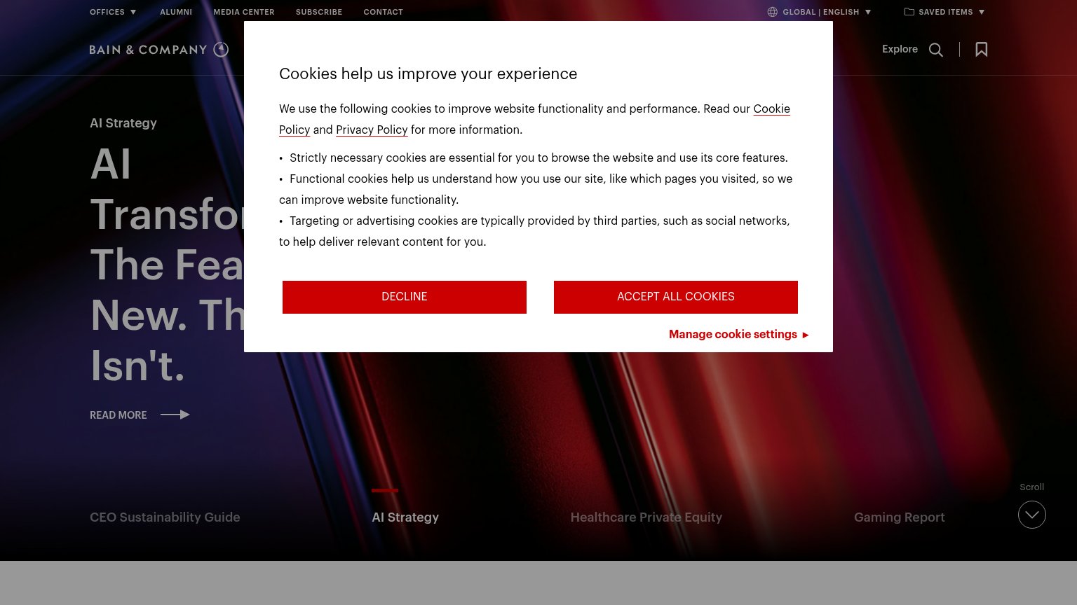 Bain & Company (Commercial Due Diligence) desktop capture for Information hierarchy