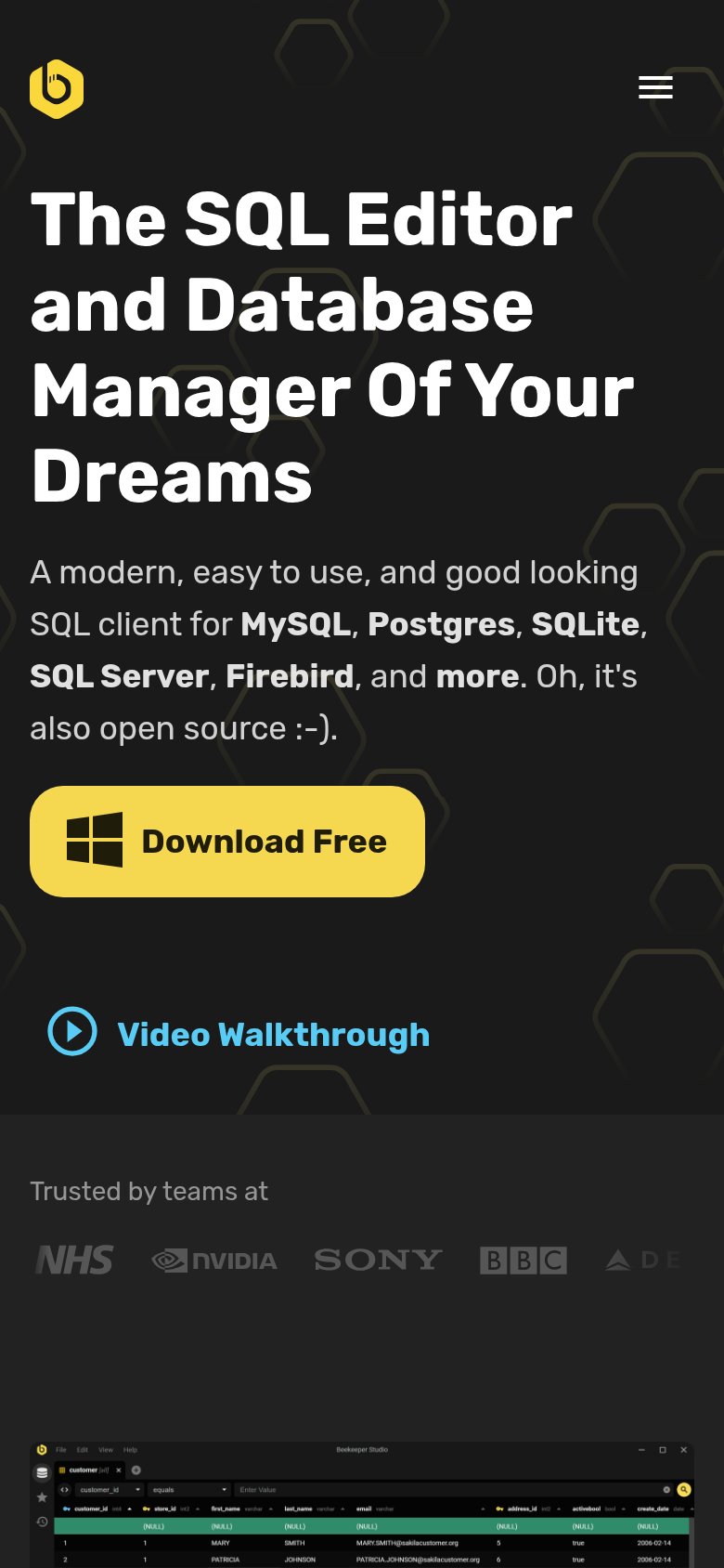 Beekeeper Studio mobile capture for Mobile web