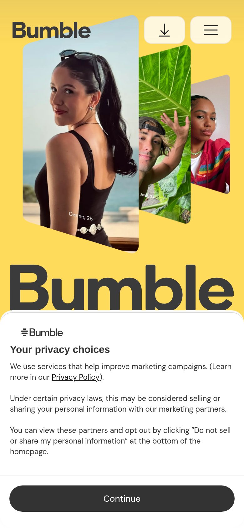 Bumble For Friends mobile capture for Mobile web