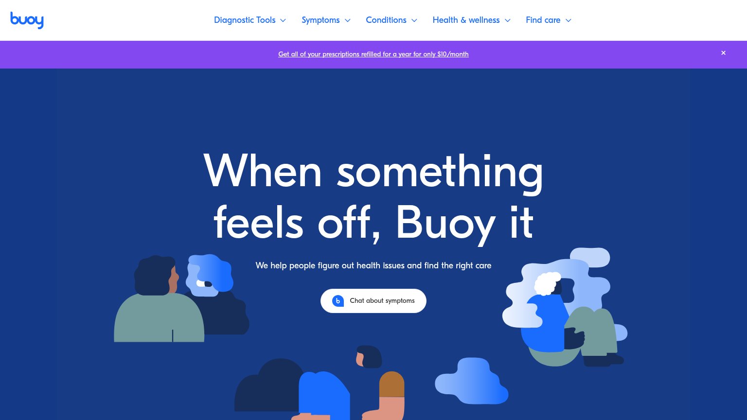 Buoy Health desktop capture for Information hierarchy