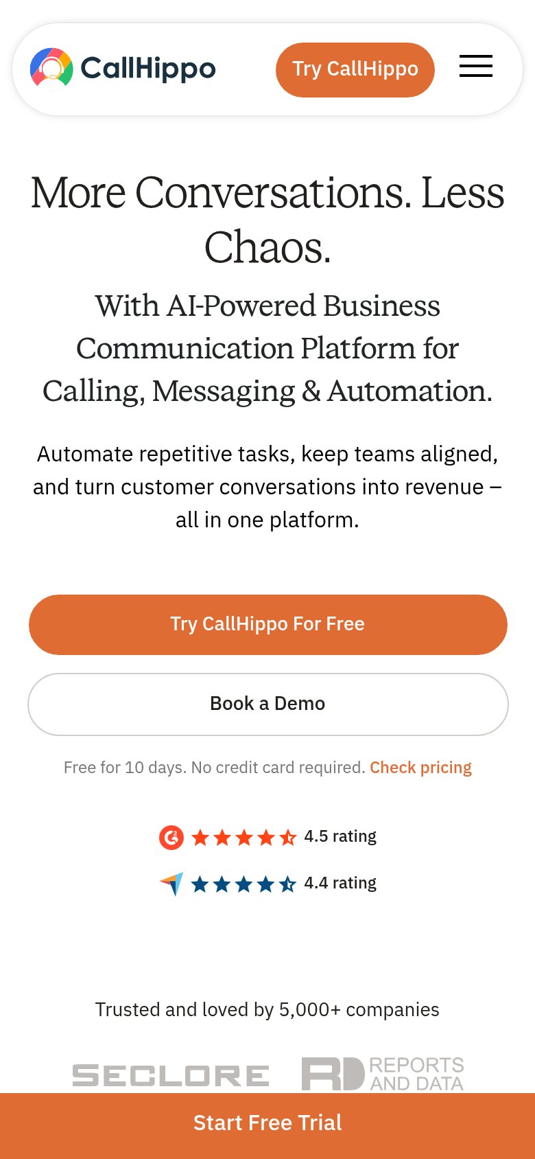 CallHippo AI Voice Agent mobile capture for Mobile web