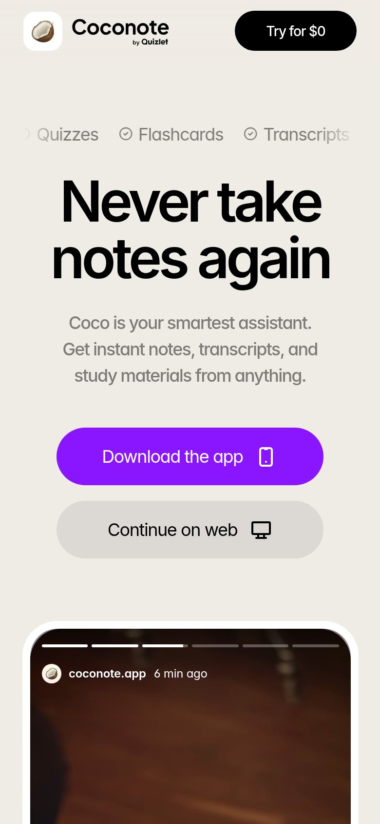 Coconote mobile capture for Mobile web