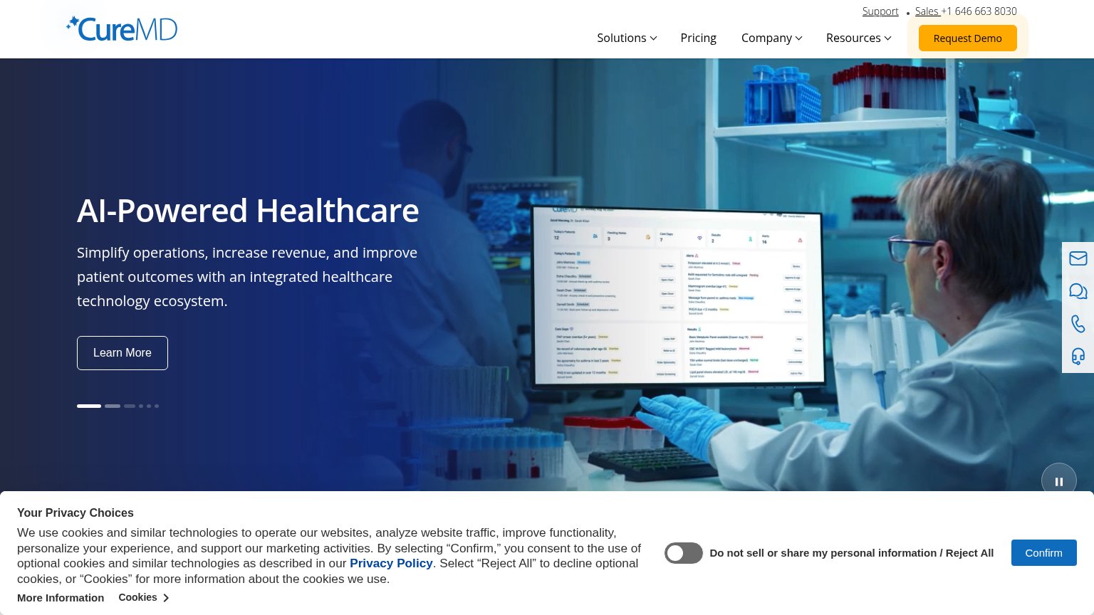 CureMD Medical Billing Services desktop capture for Information hierarchy