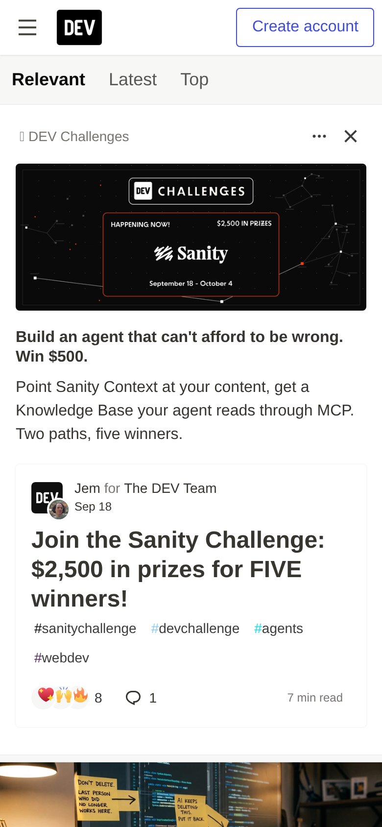 DEV Community (dev.to) mobile capture for Mobile web