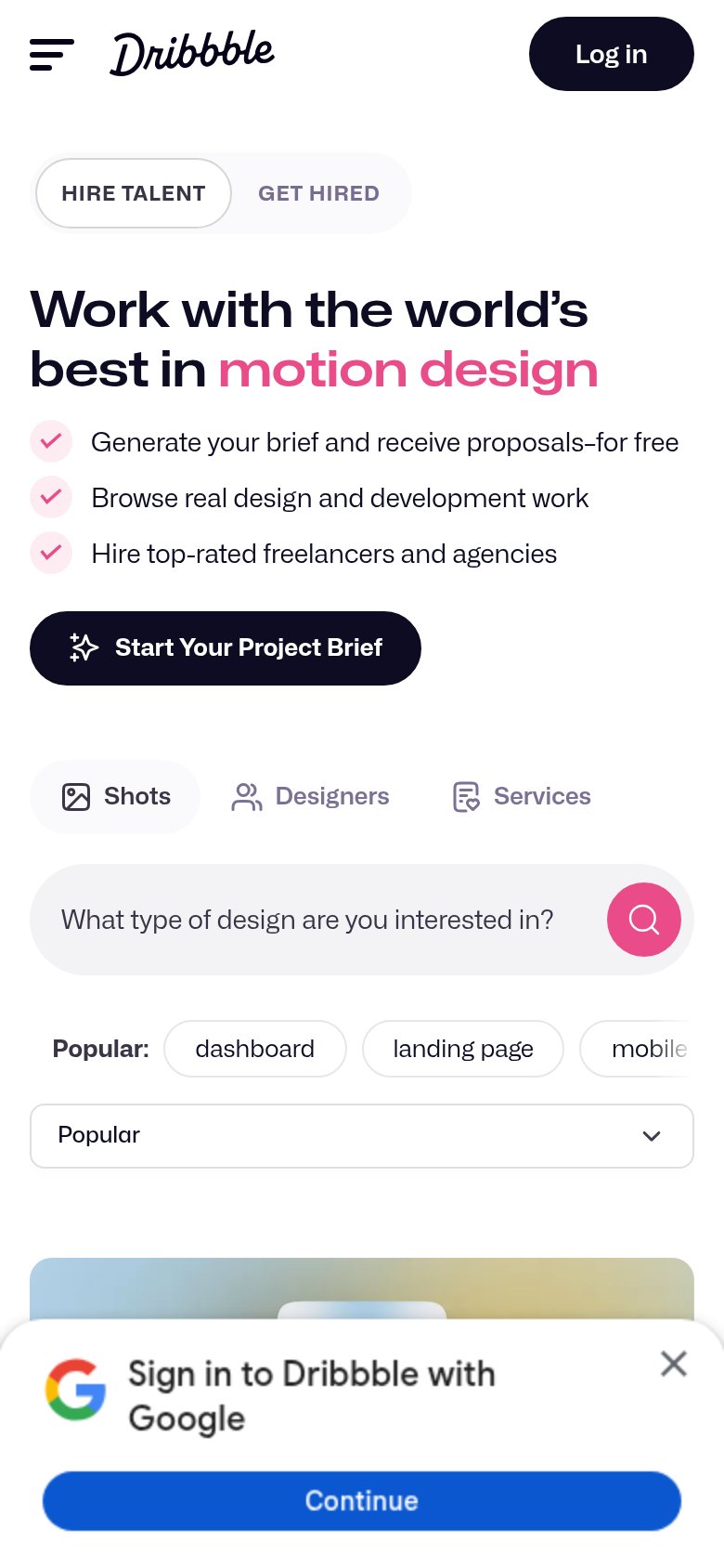 Dribbble mobile capture for Mobile web
